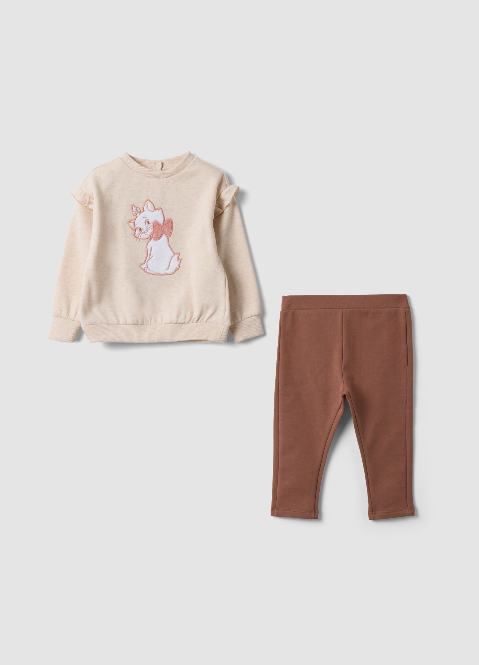 Completo jogging rosa in misto cotone organico con stampa Gli Aristogatti
