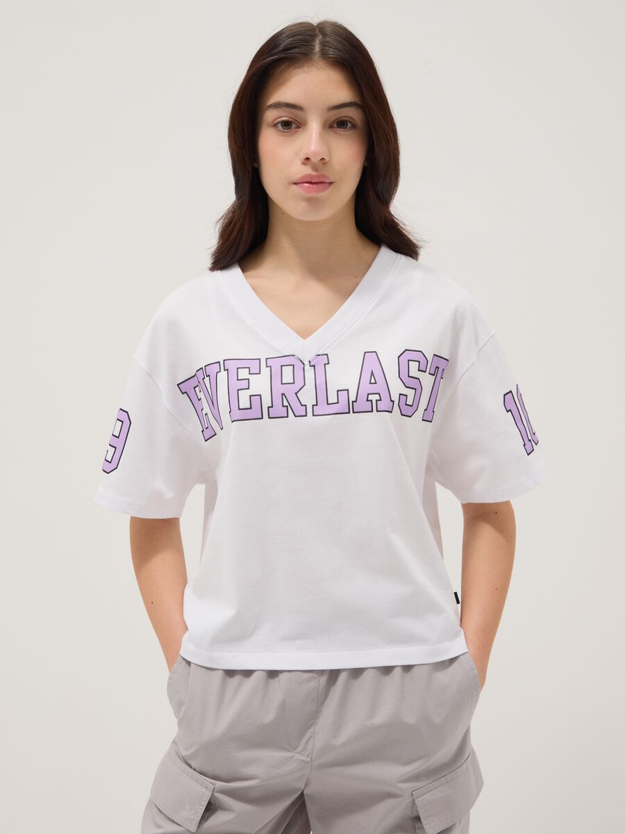Camiseta blanca de algod&oacute;n puro con cuello en V_0