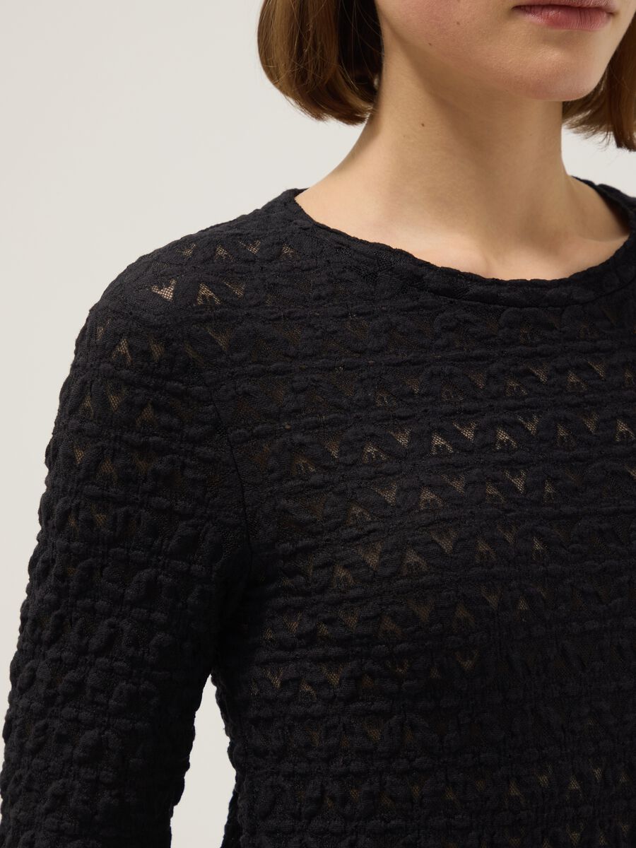 Black regular-fit cotton and viscose blend sweater with knitted texture_3
