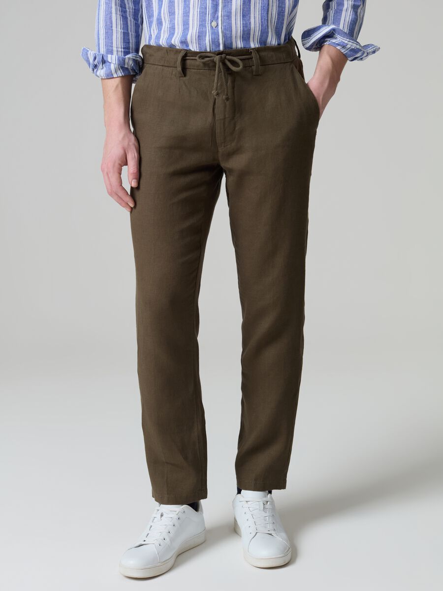 Pantalone chino in lino con coulisse_1