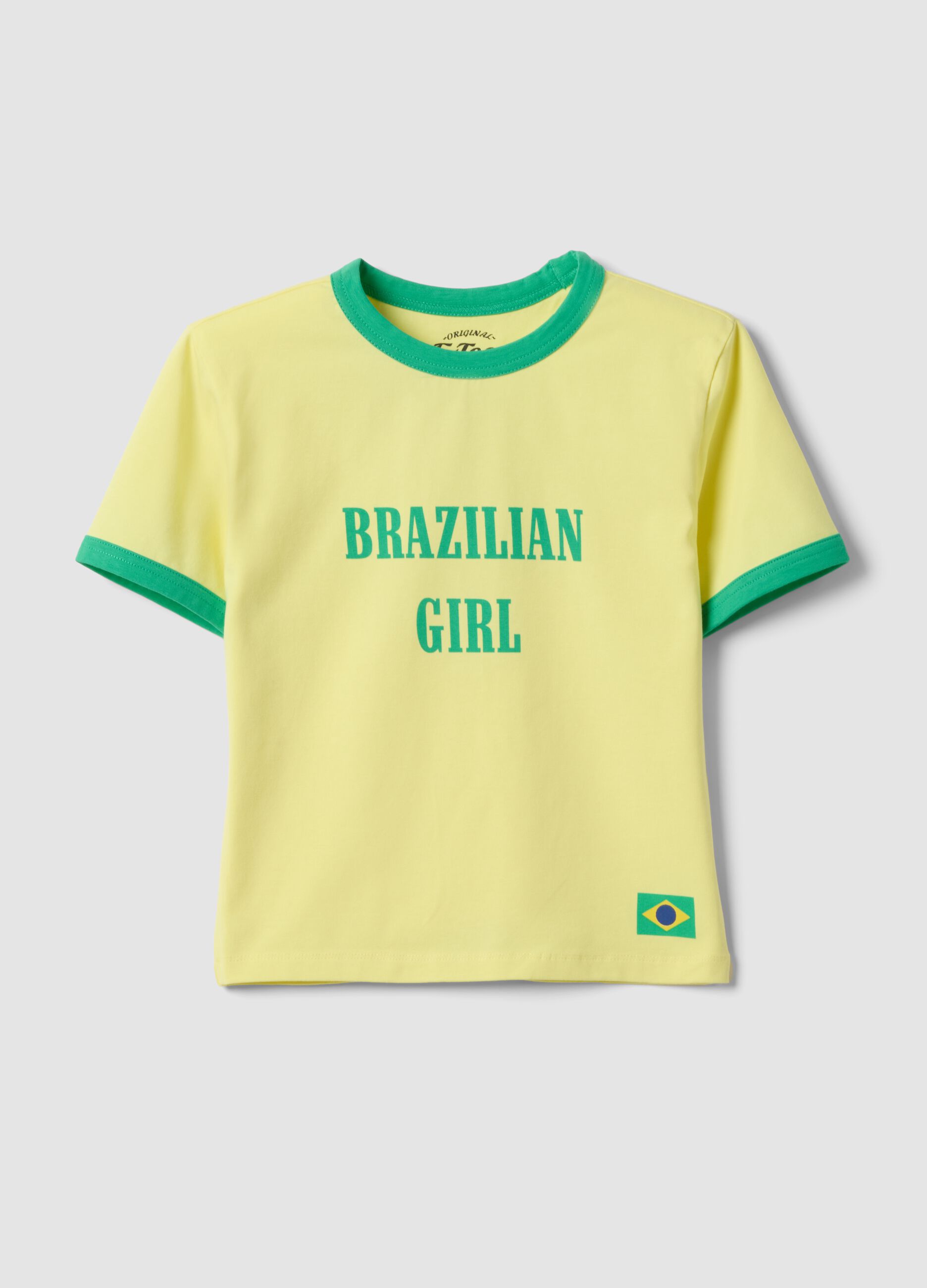Yellow stretch-cotton tank top with Brazilian Girl print, regular fit