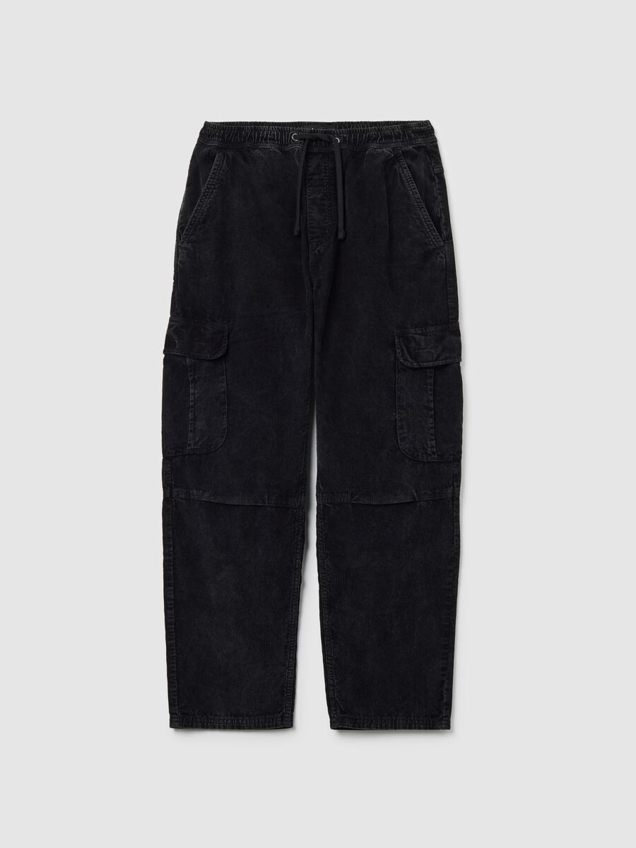 Black pure cotton cargo trousers regular fit_5