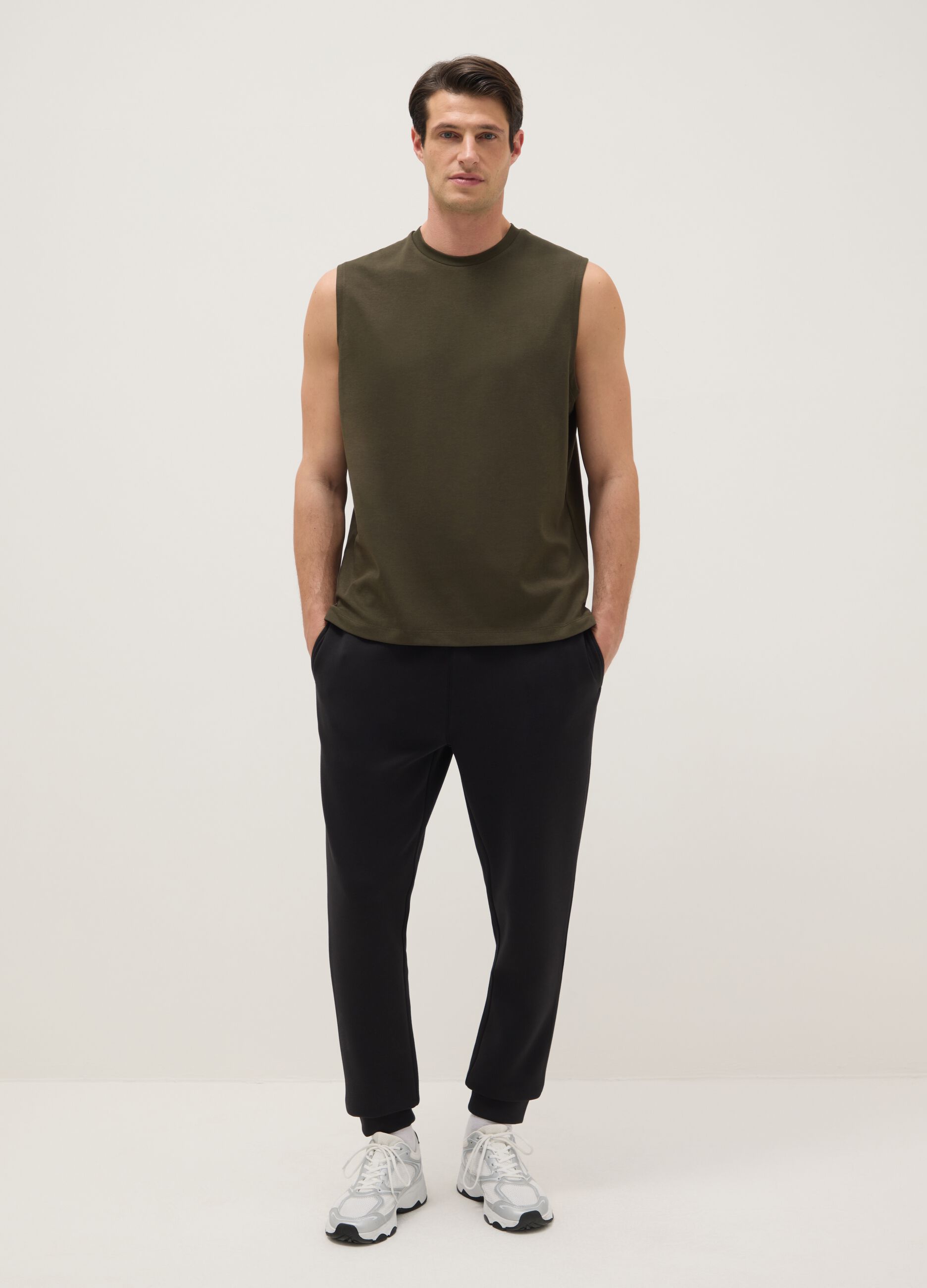 Green regular fit cotton blend vest