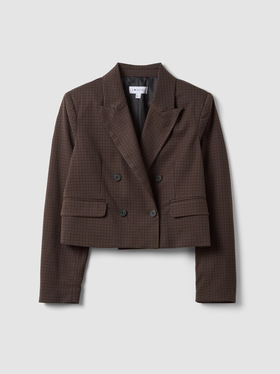 Blazer cropped marr&oacute;n en viscosa el&aacute;stica_0