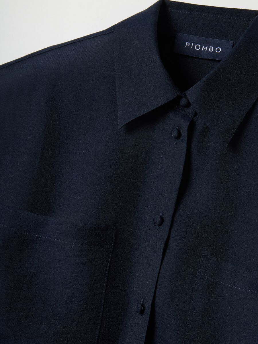 Blue long sleeve Lyocell shirt regular fit with classic collar_5