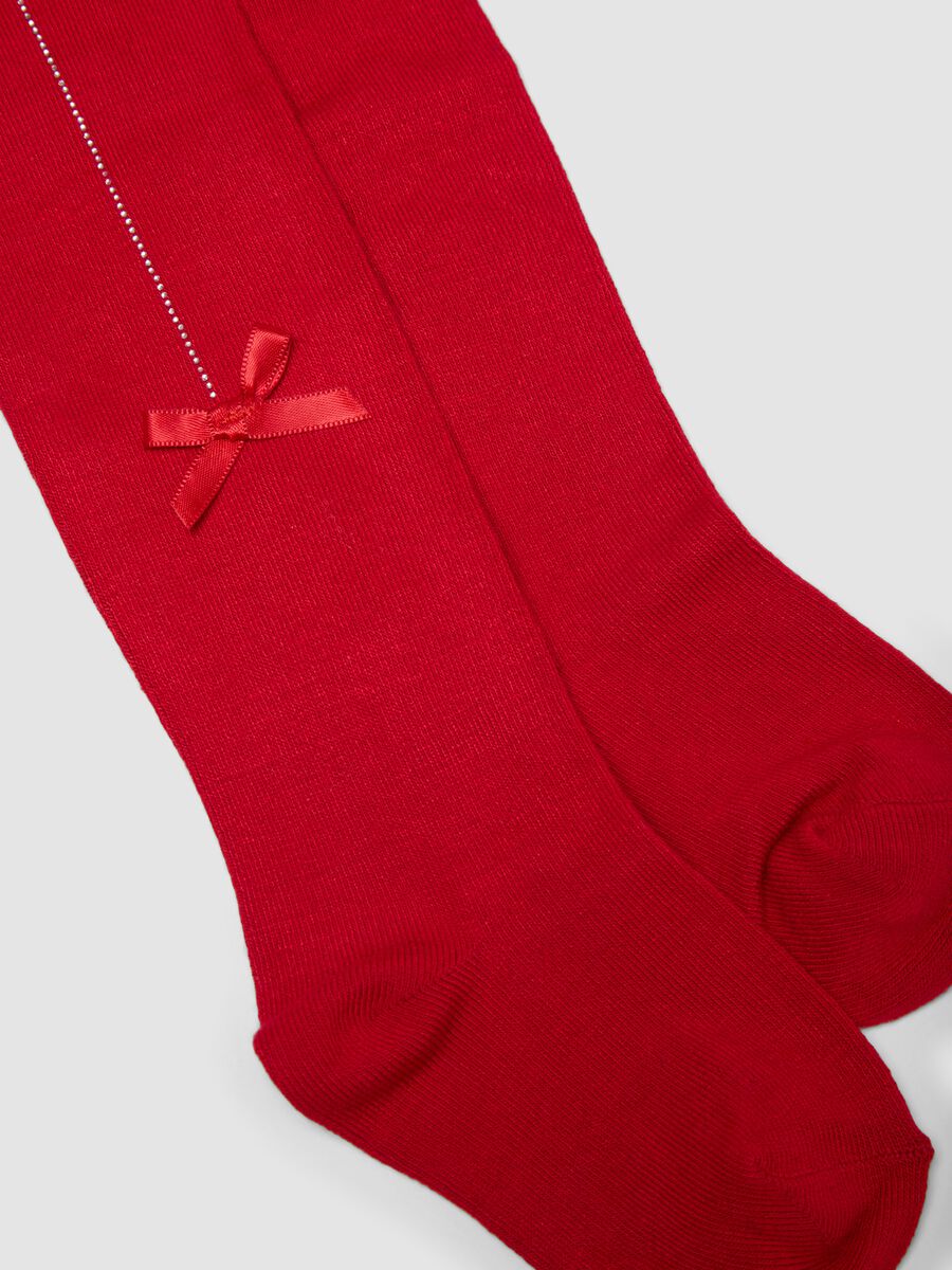 Collant rosso in tessuto elasticizzato con fiocco_1