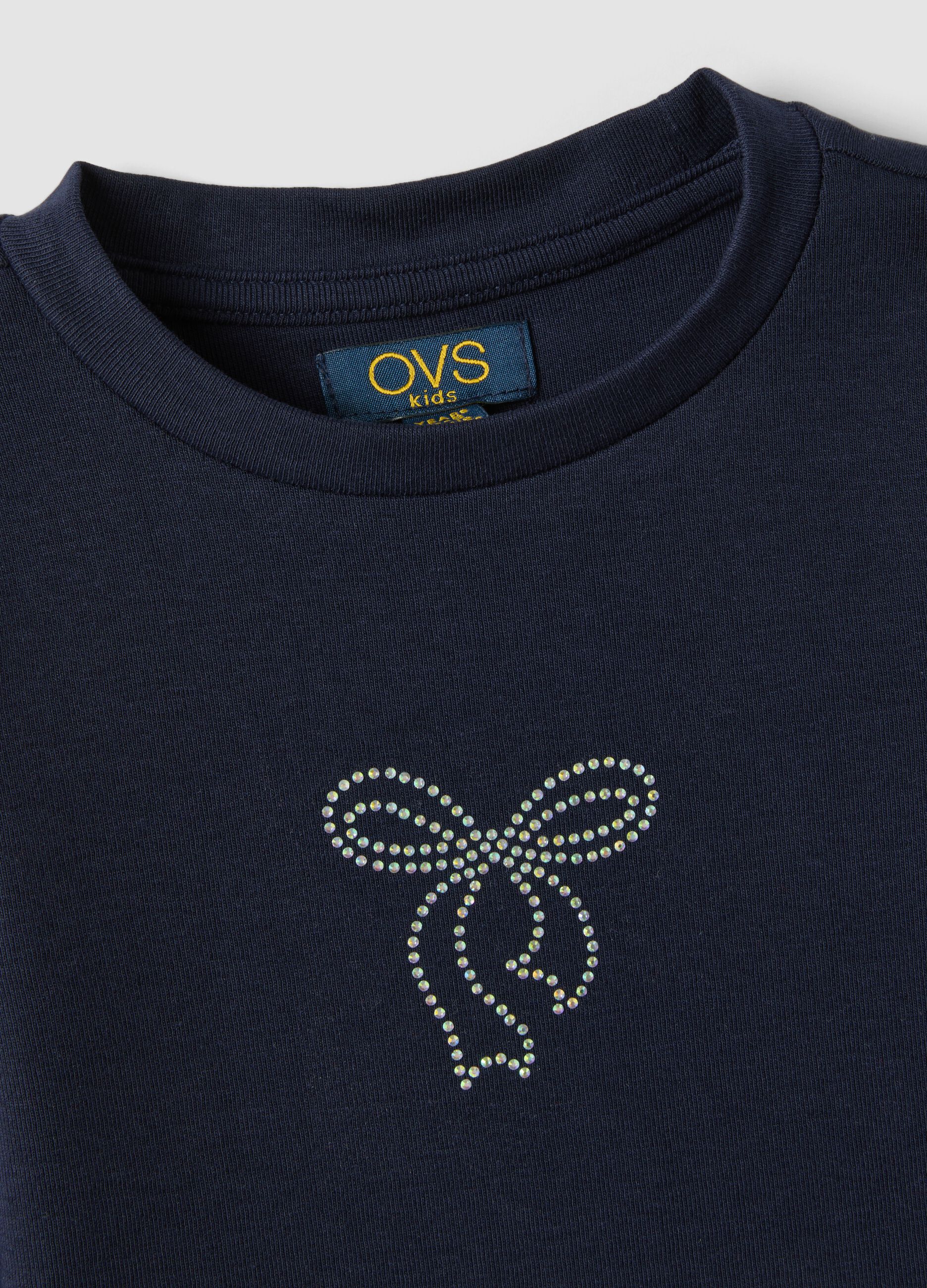 Blue stretch organic cotton printed T-shirt for girls