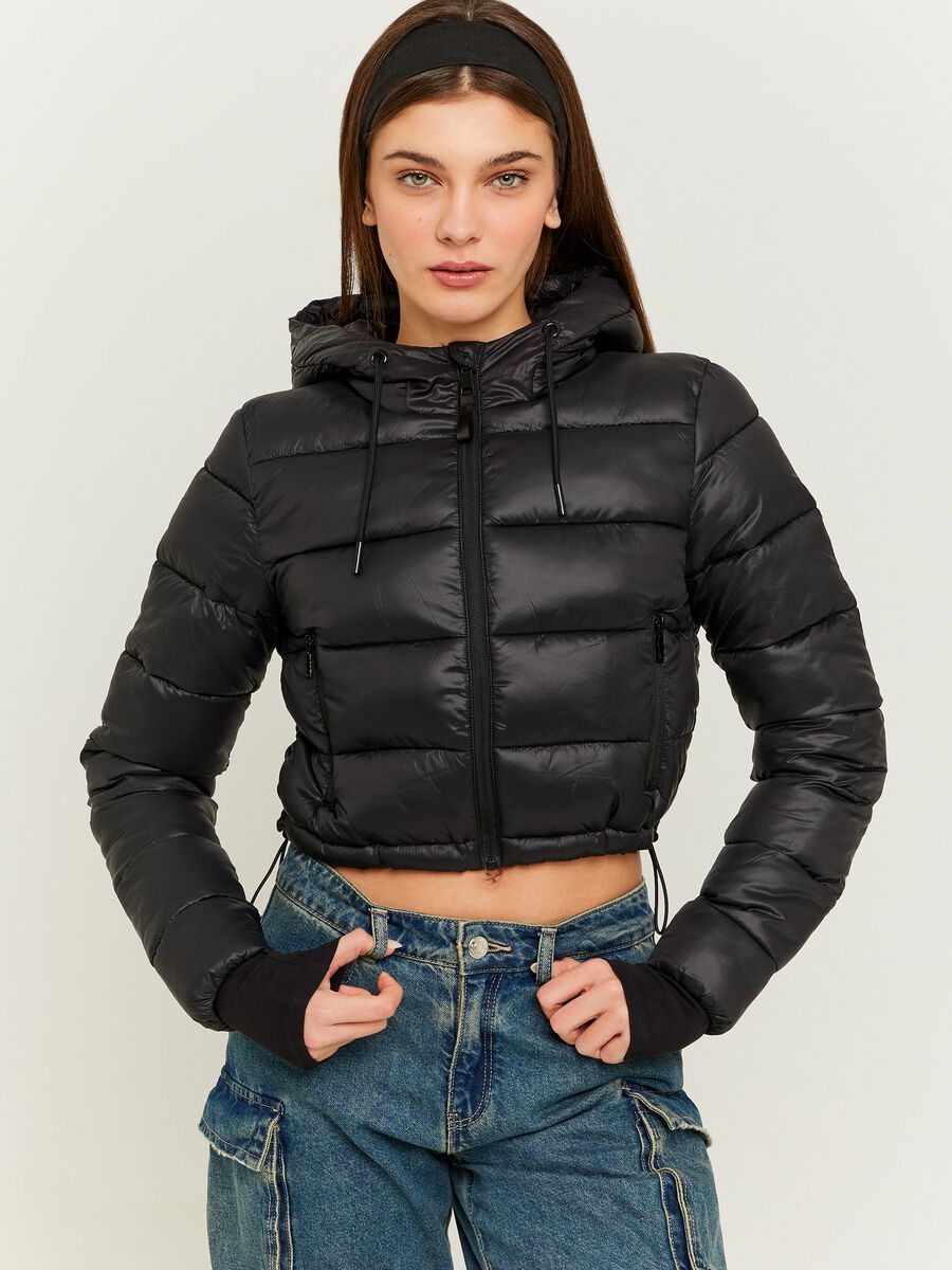 Quilted cropped down jacket with hood_0