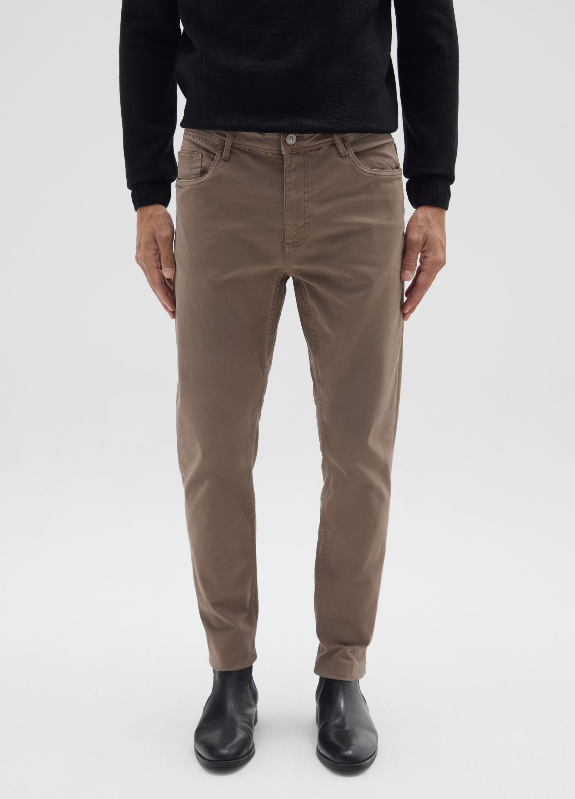 Cal&ccedil;as marrons skinny fit de algod&atilde;o el&aacute;stico