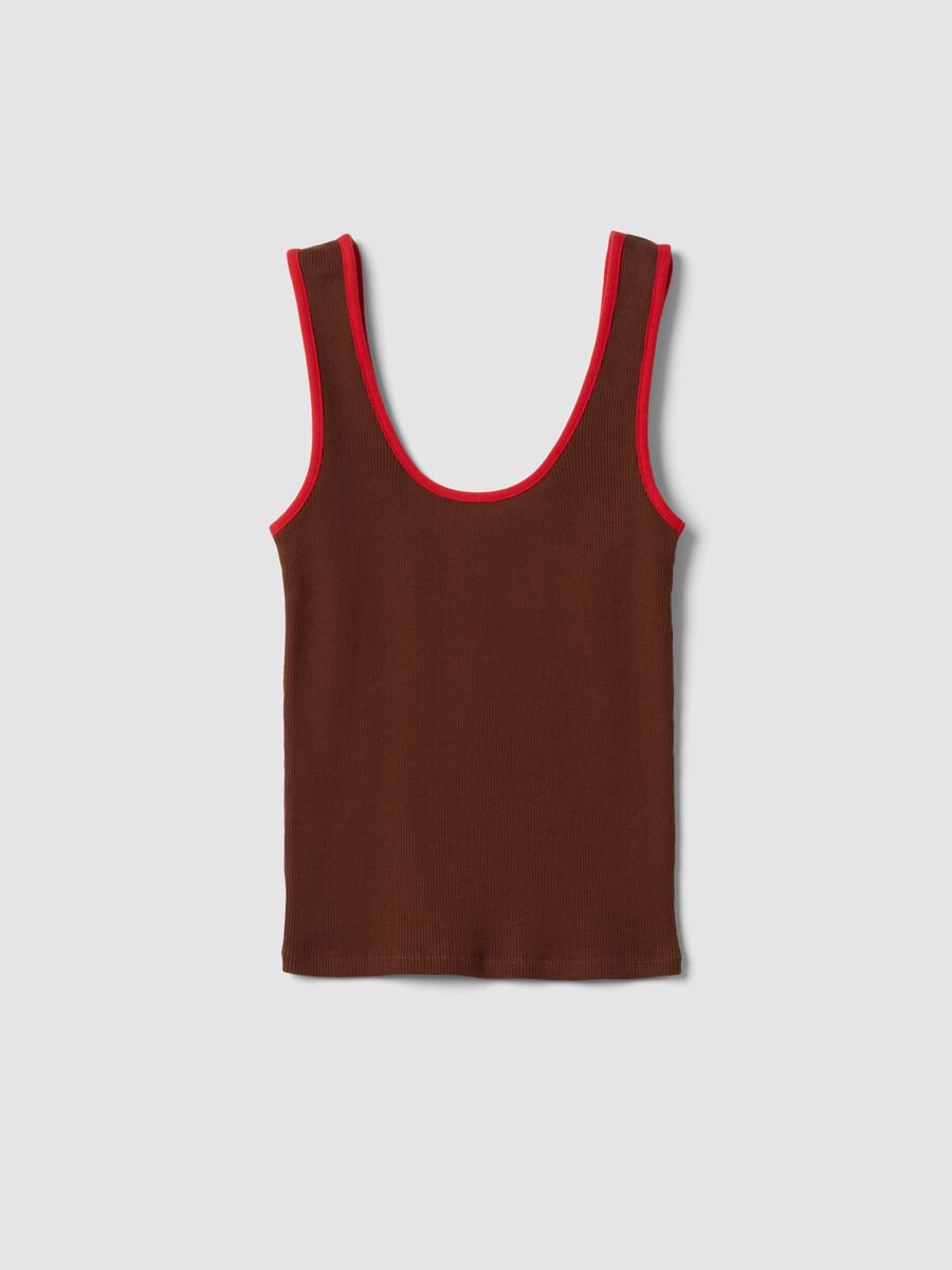 Brown pure cotton ribbed tank top_0