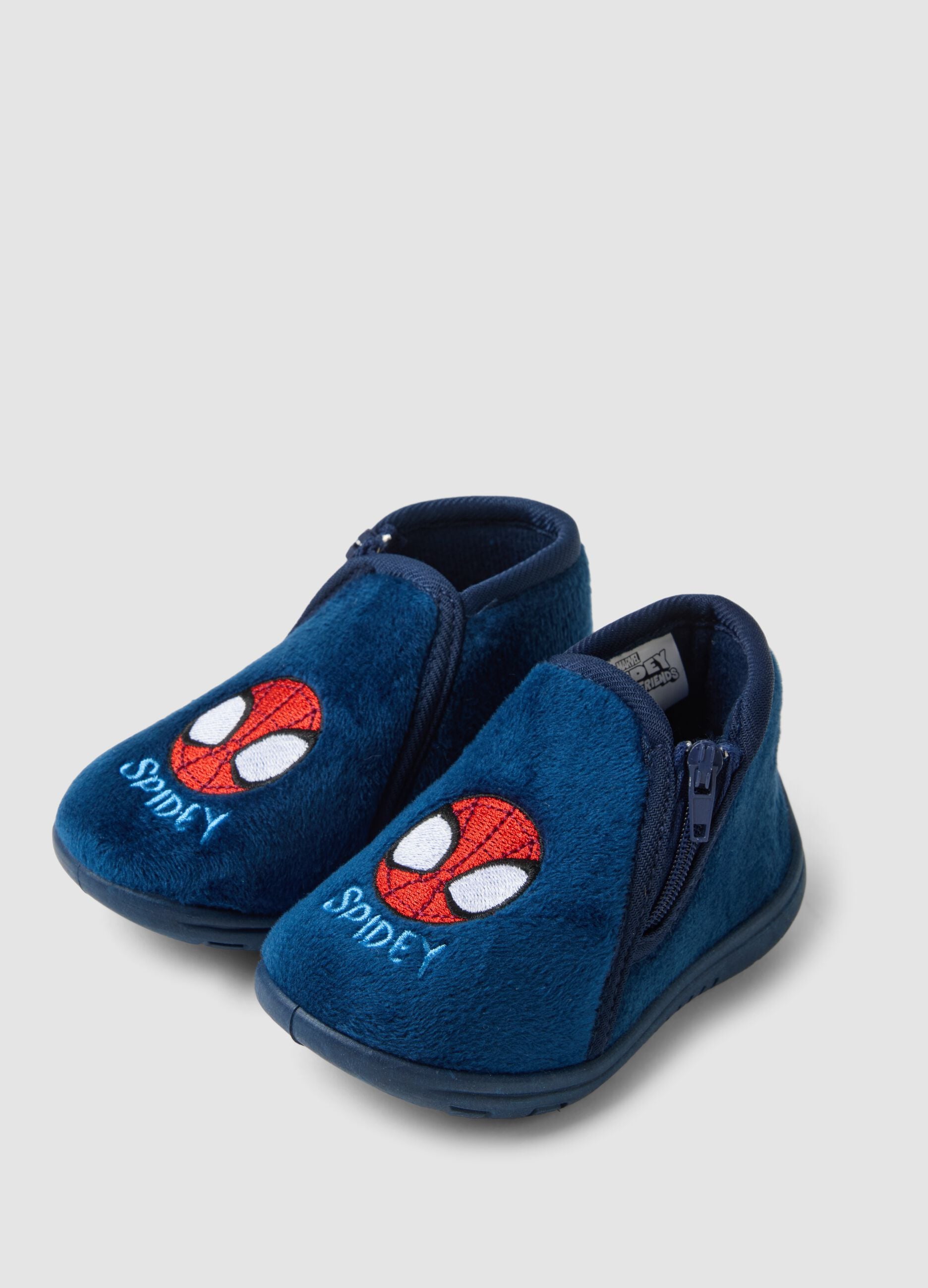 Blue Spidey print slippers for boys