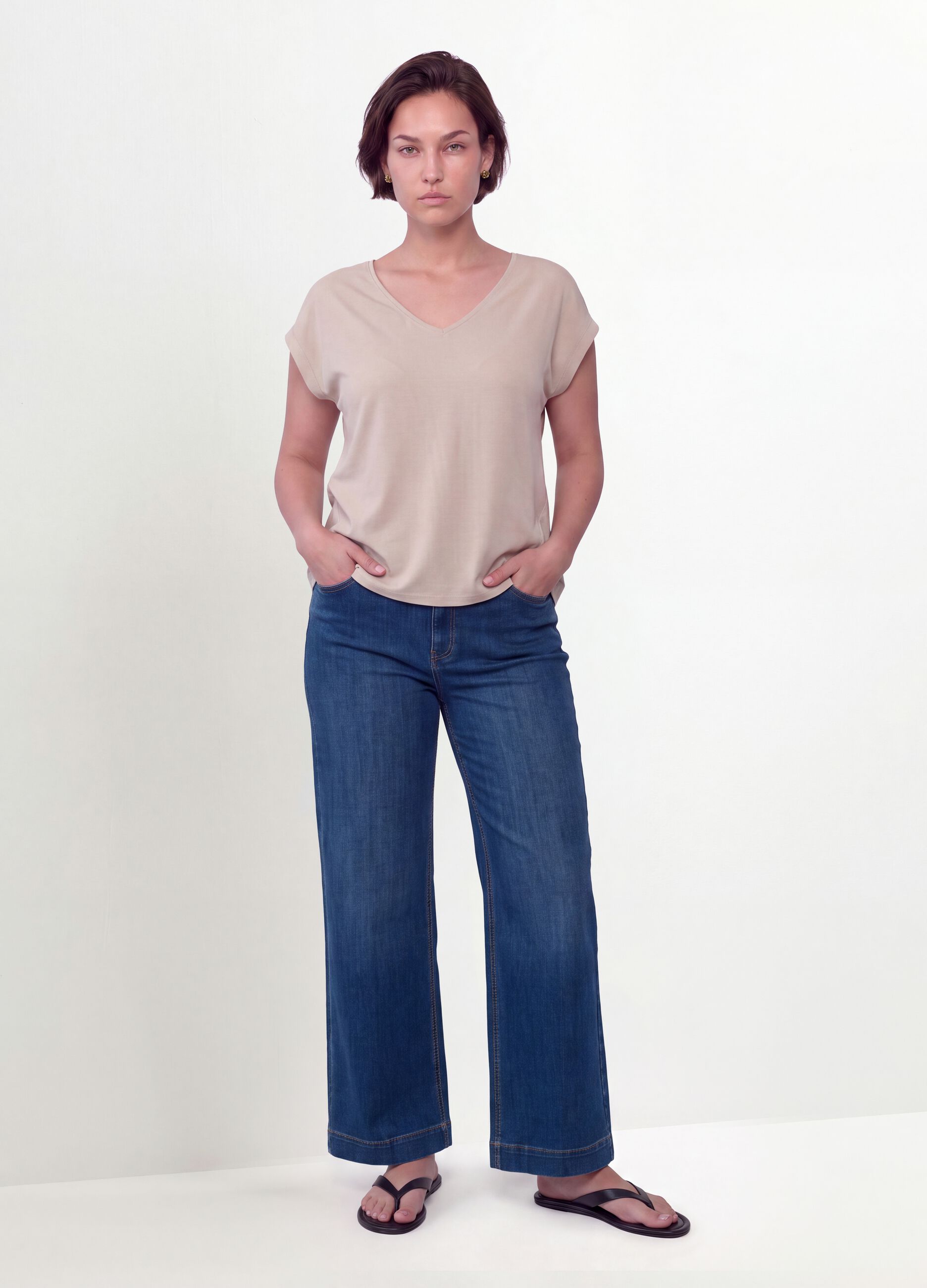 Blue cotton and stretch viscose denim jeans, bootcut fit
