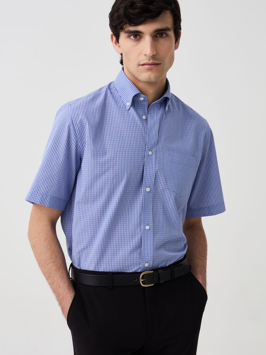 Short-sleeved shirt with micro check pattern_0