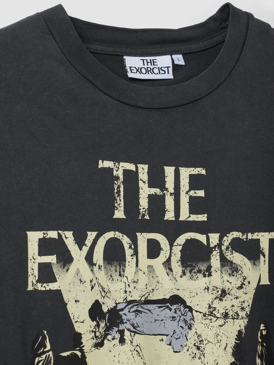 Grey cropped pure cotton T-shirt with "The Exorcist" print, regular fit_2
