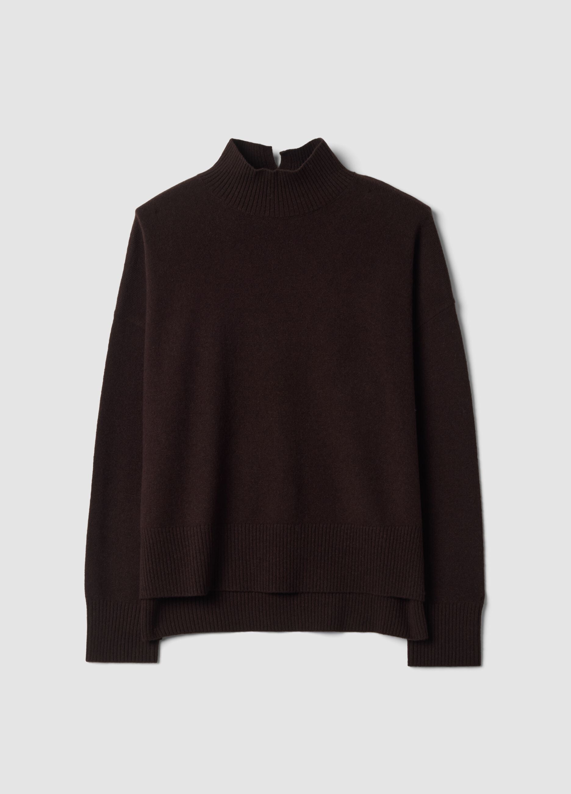 Brown pure wool jumper with high neck, oversized fit