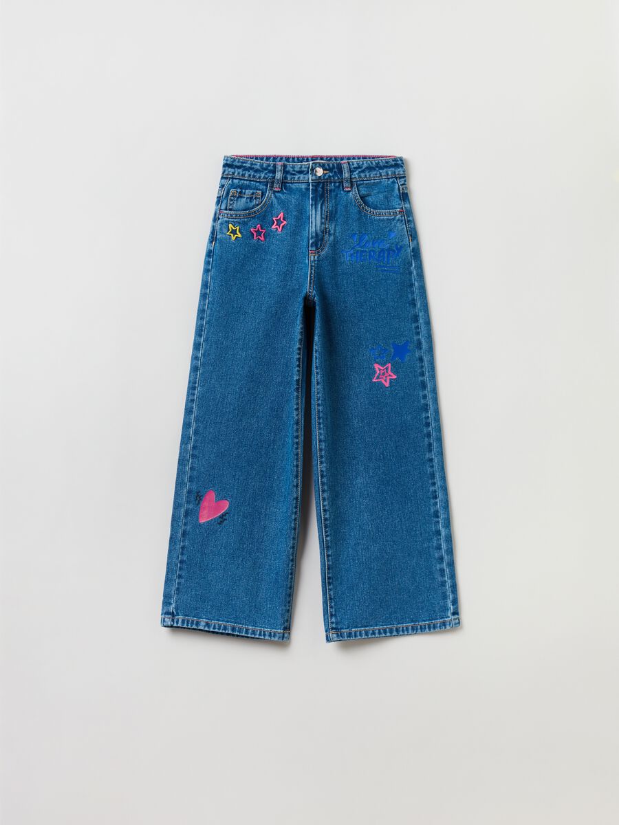Straight-fit jeans with embroidery and print_0
