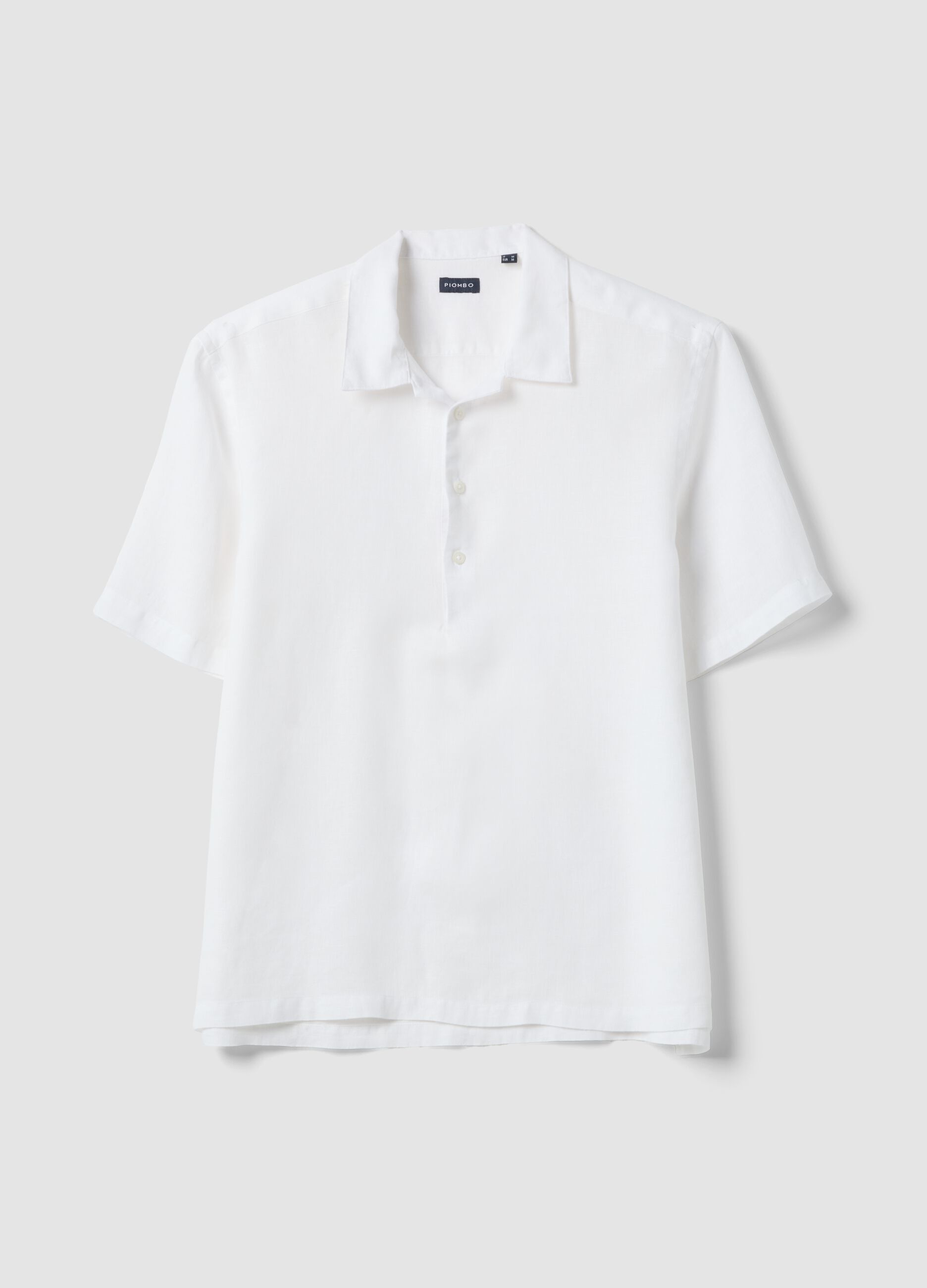 White pure linen regular fit shirt with bowling collar