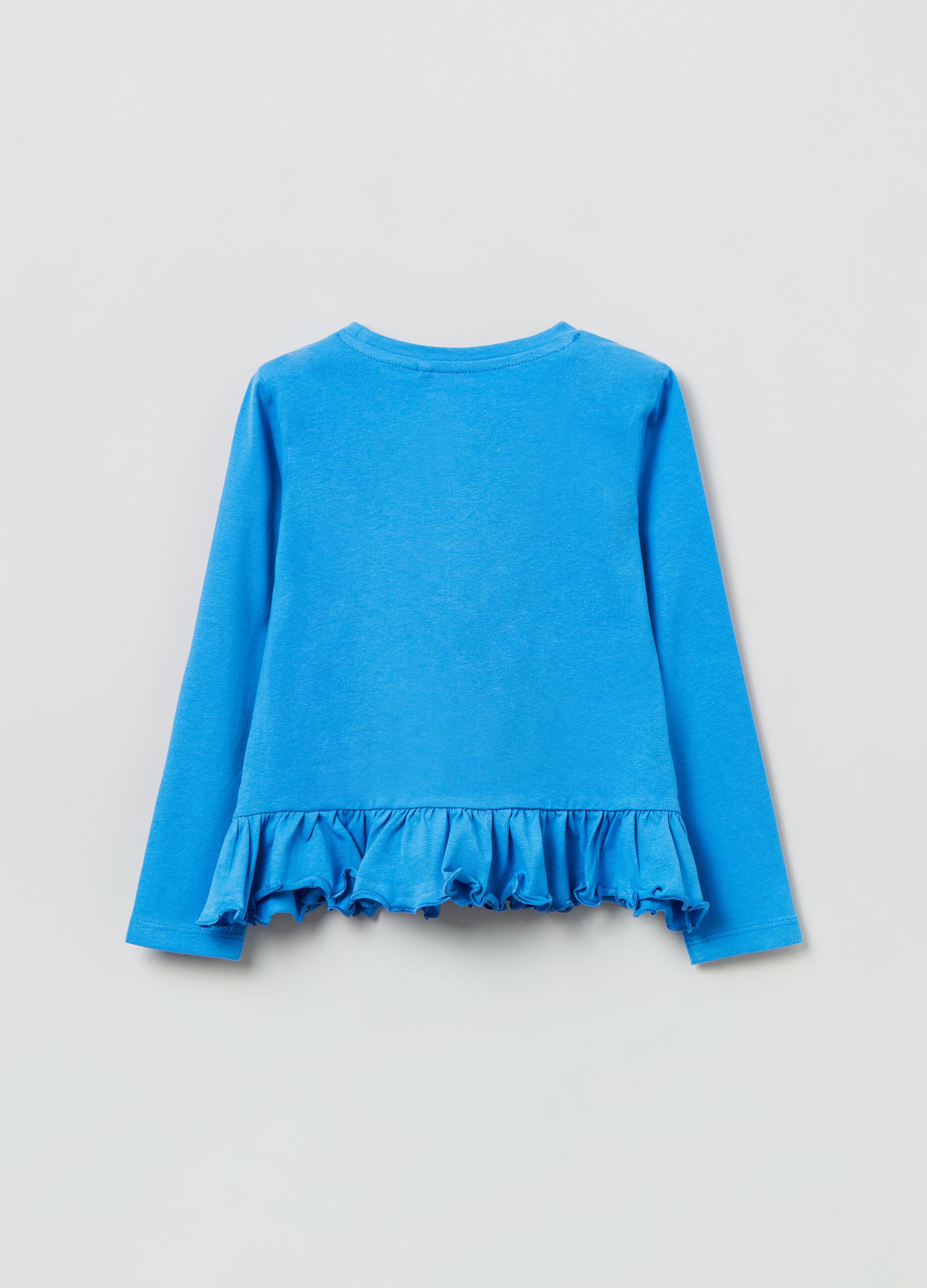Long-sleeved T-shirt with diamantés and ruffles