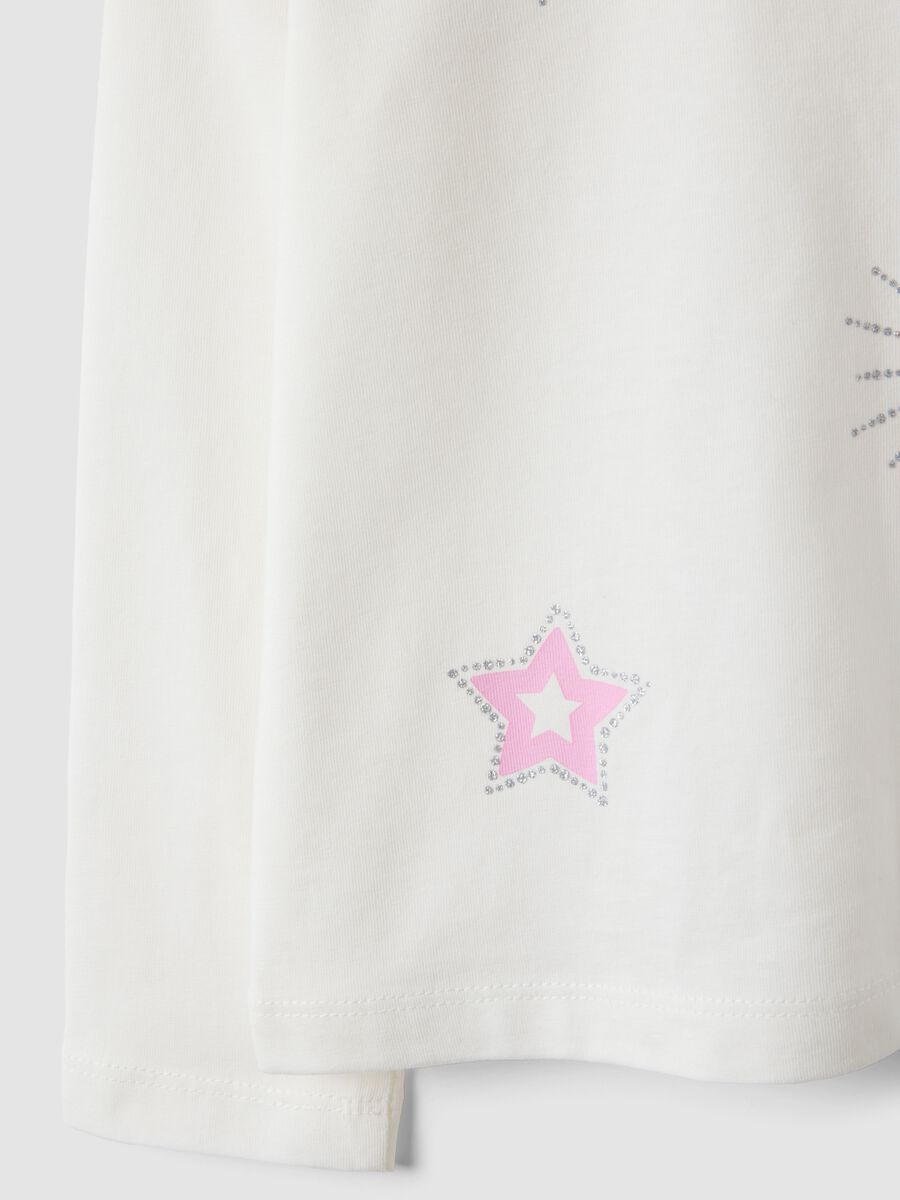 White pure organic cotton T-shirt with star print for girls_3
