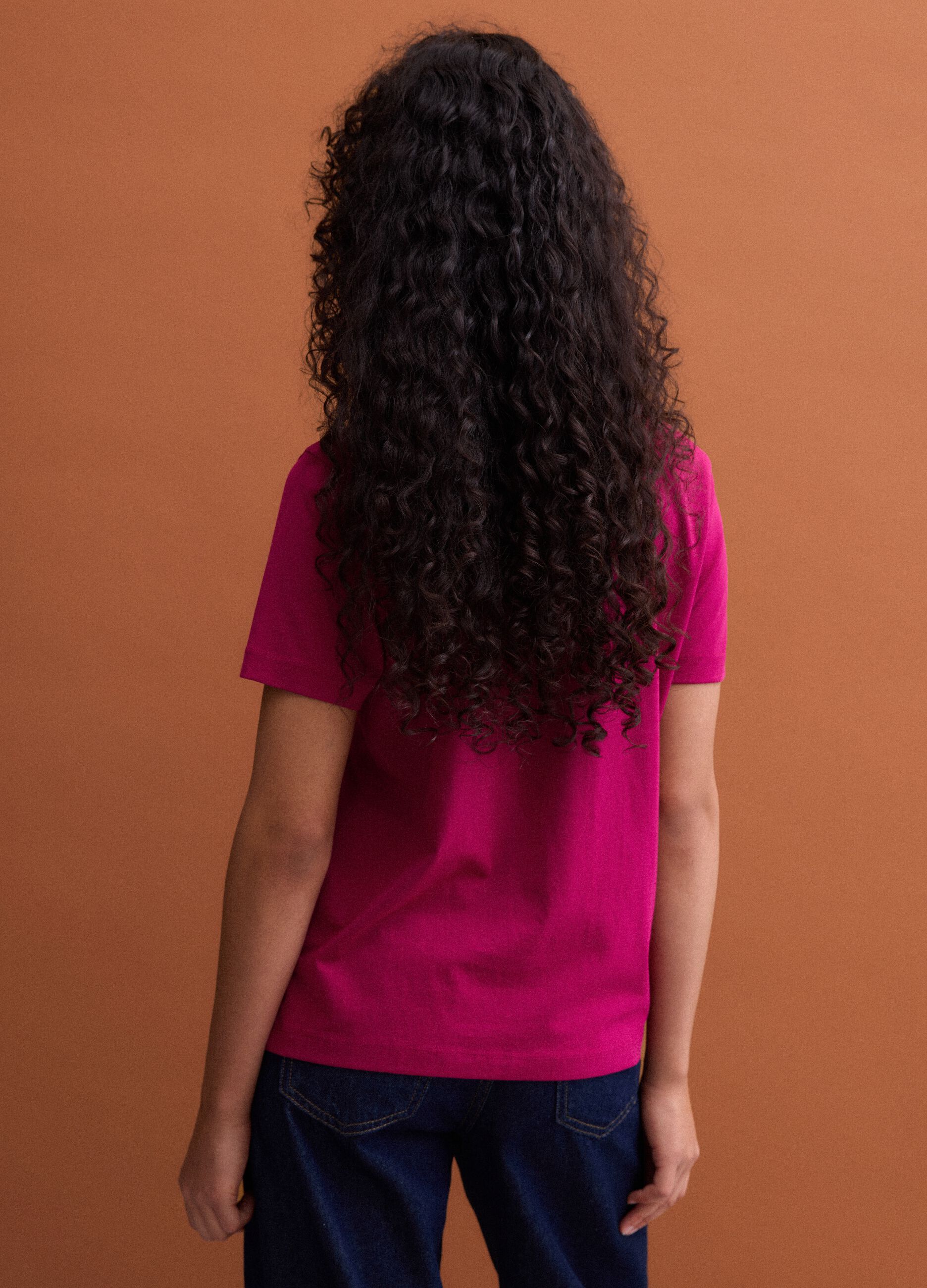 Pink regular-fit crew-neck T-shirt in pure Supima cotton