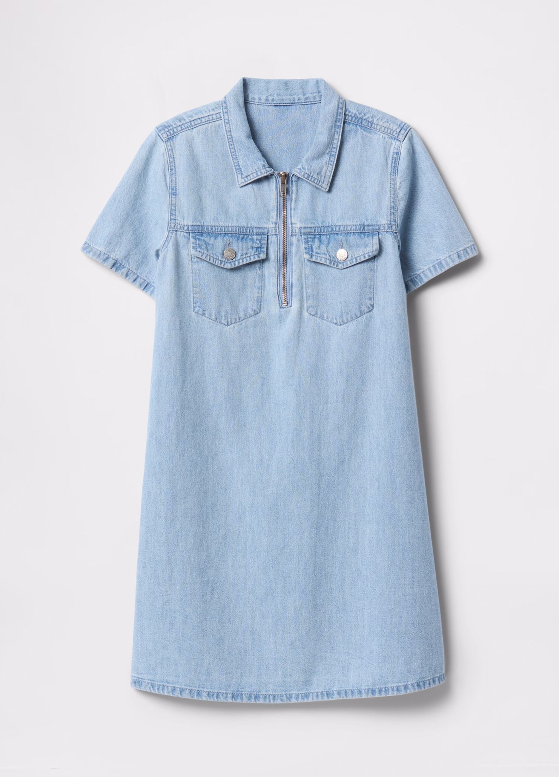 Denim dress in cotton with zip