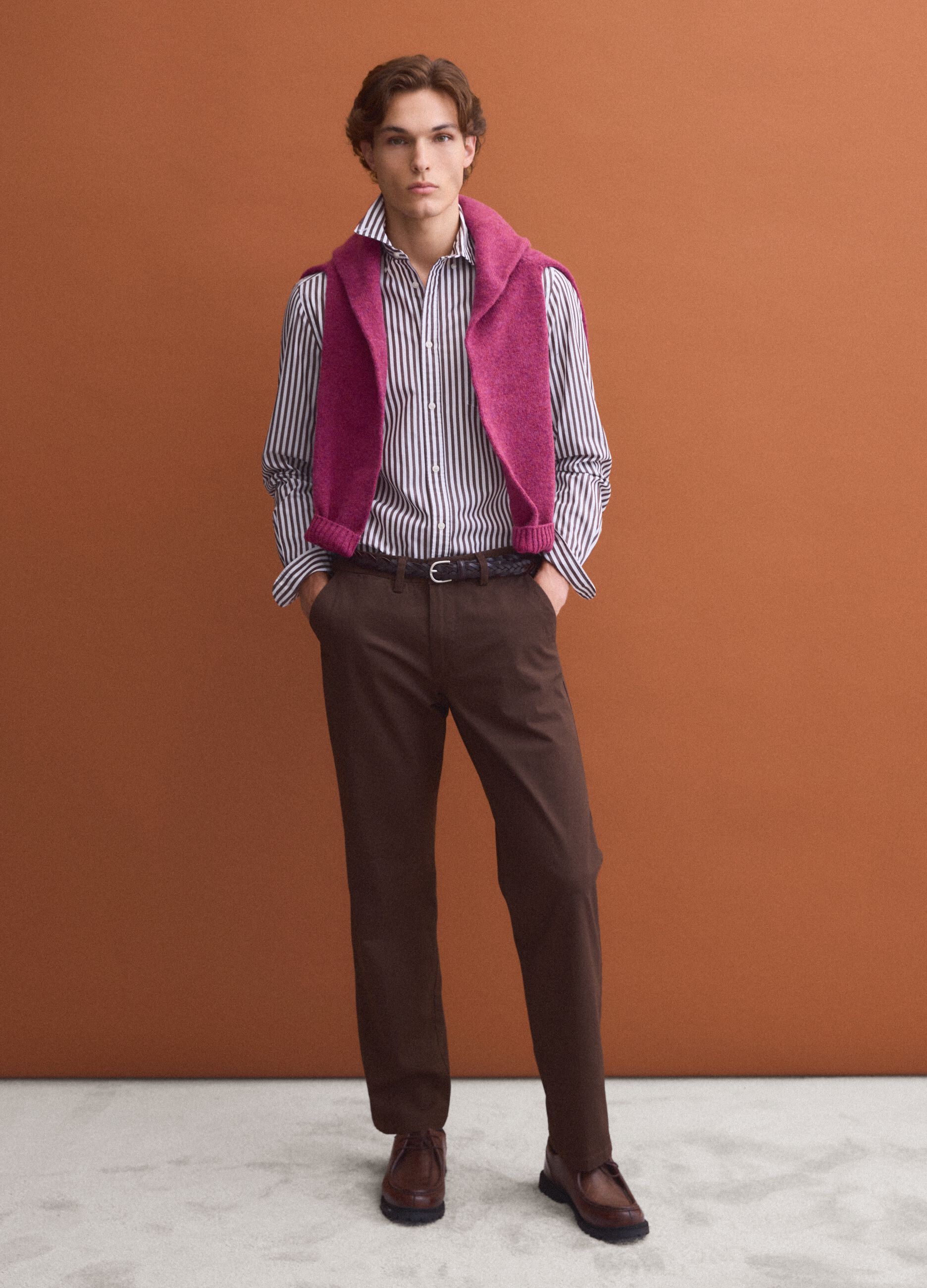 Camicia bianca in popeline di puro cotone a righe regular fit