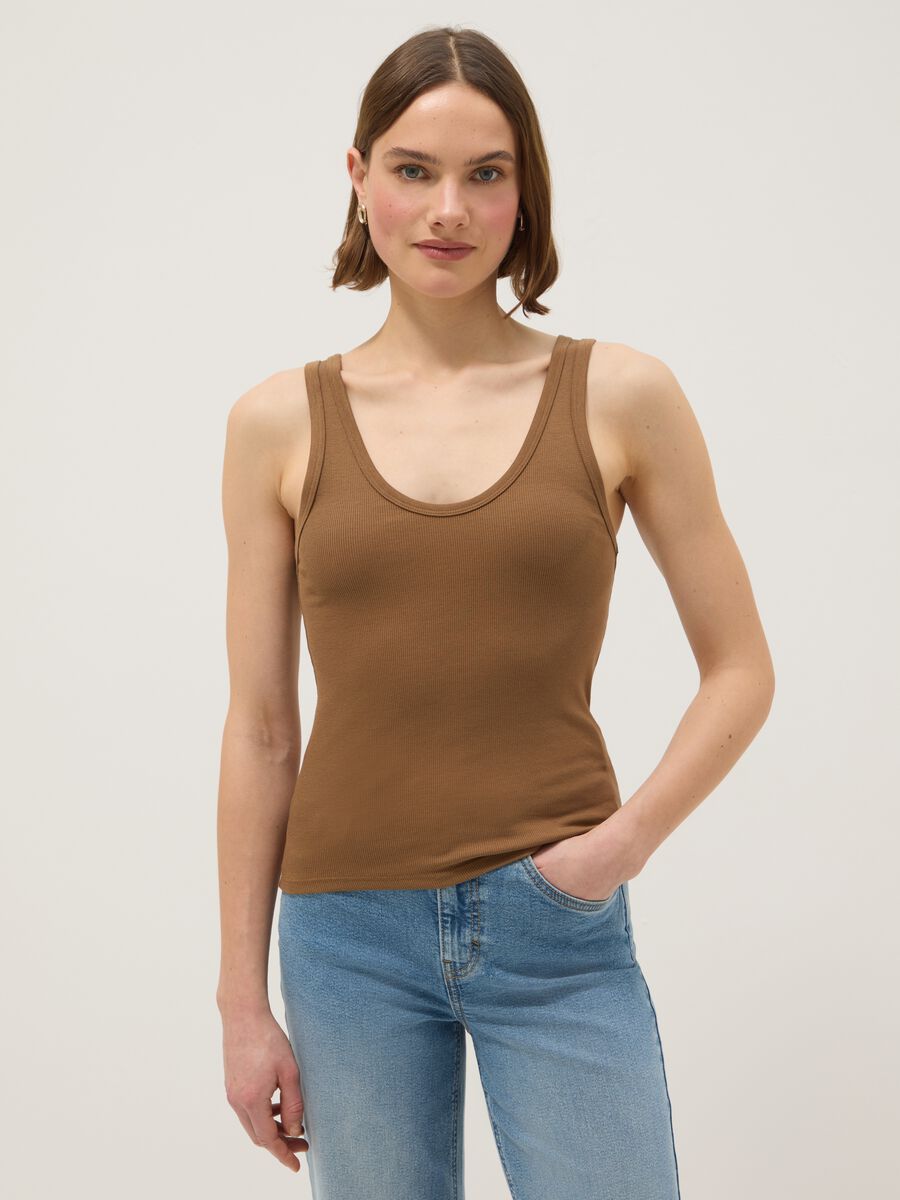 Braunes Stretch-Baumwolle-Regular-Fit-Tr&auml;gerhemd_0