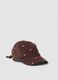 Cappello marrone in puro cotone a coste con cuori_0