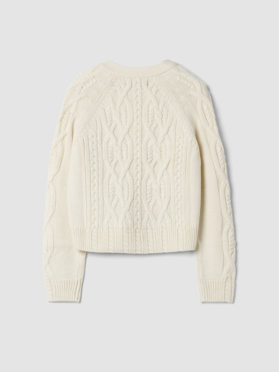 White wool-blend cardigan with deep V-neck, regular fit_2