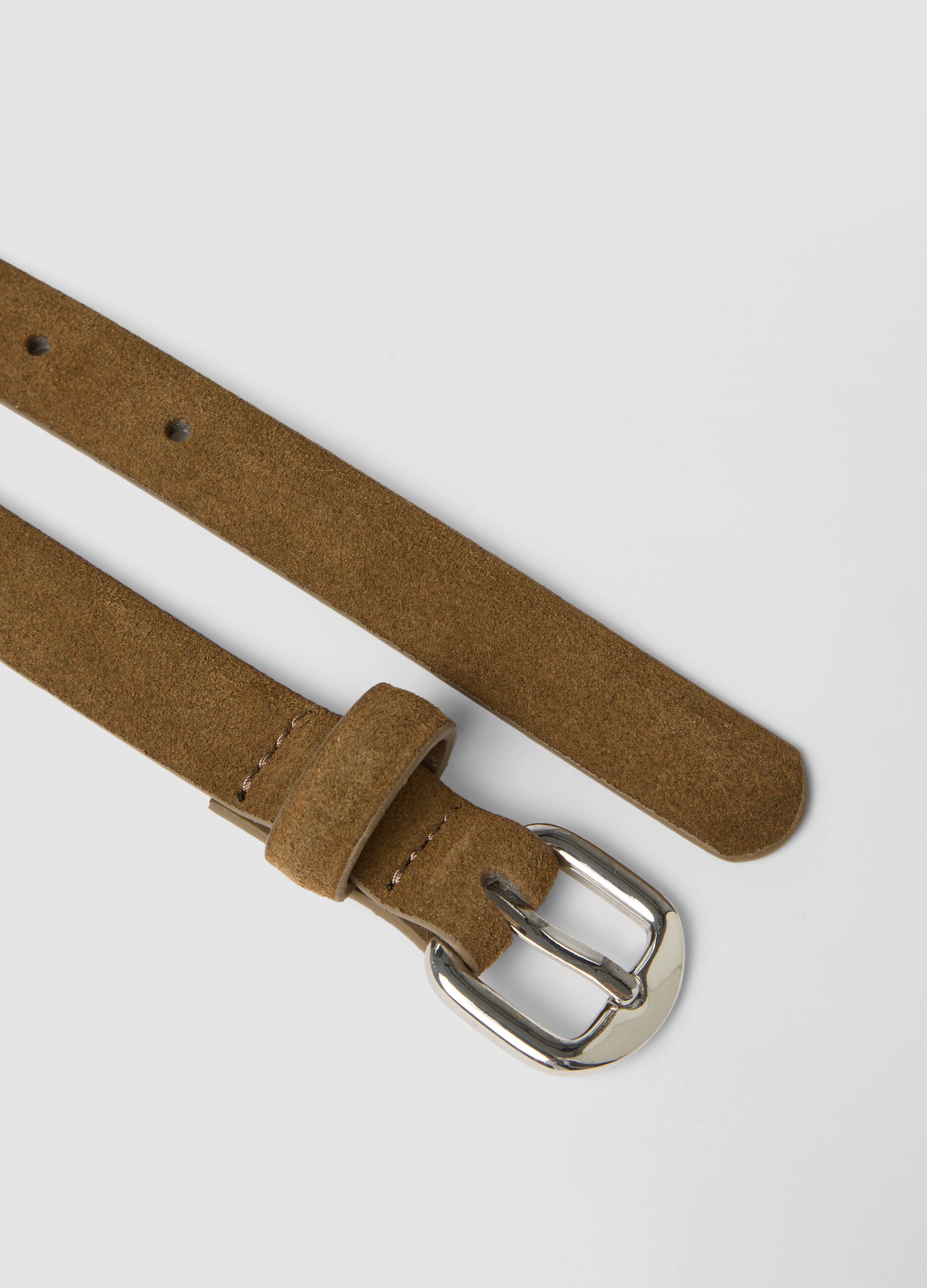 Slim brown genuine leather belt