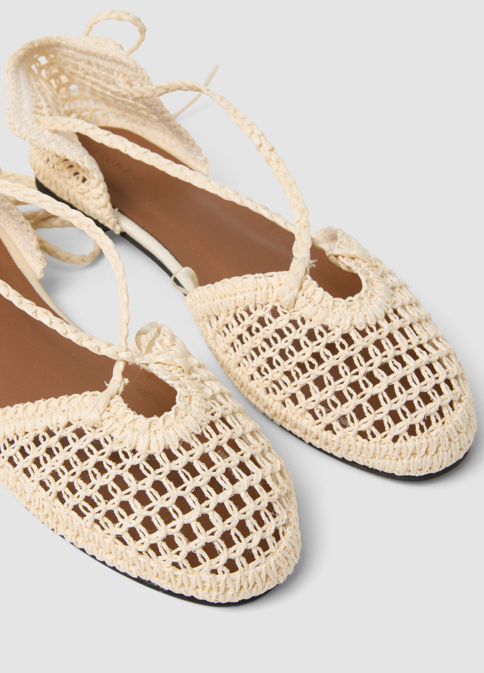 Beige woven lace-up sandals