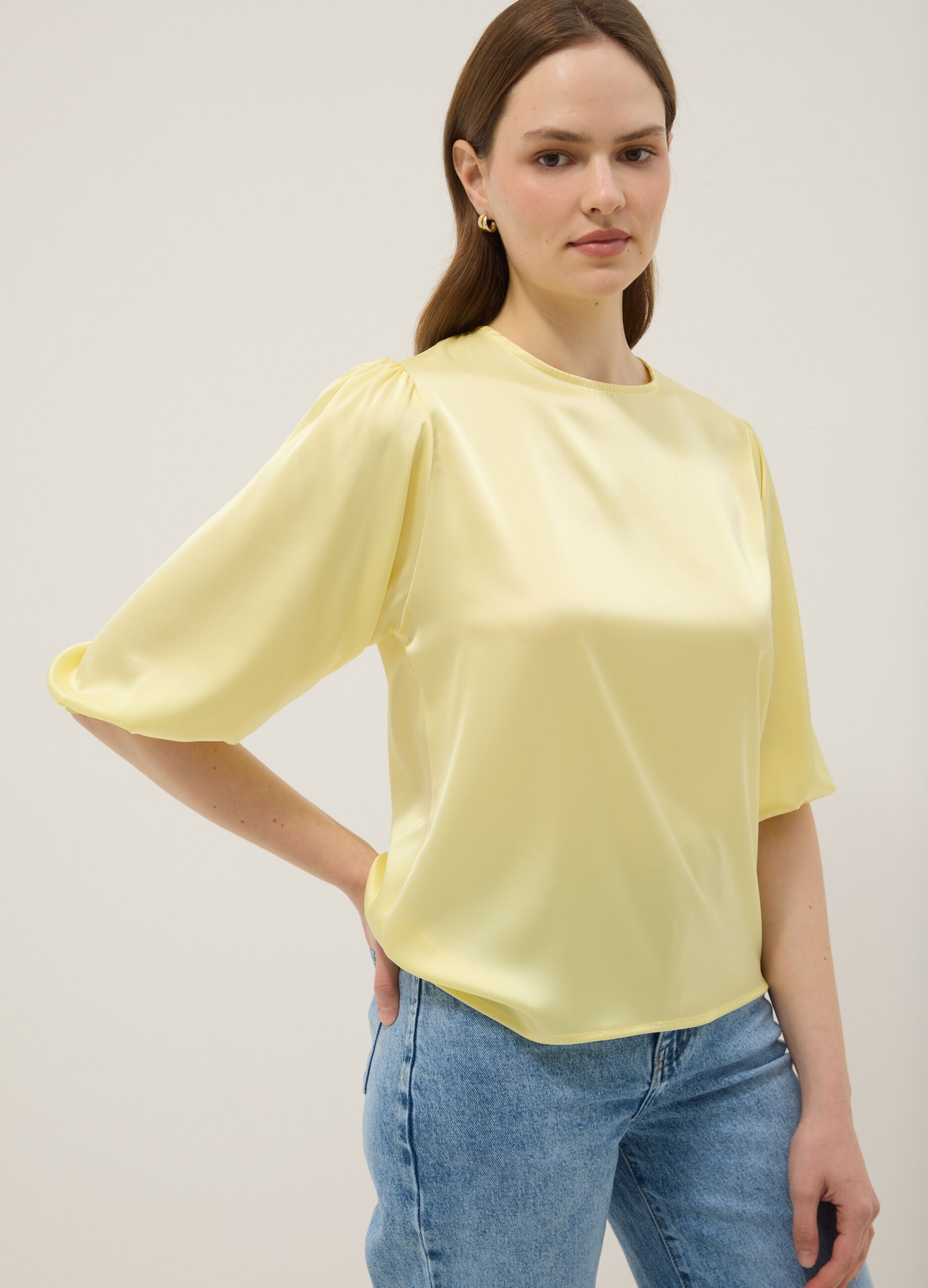 Yellow Regular Fit Long Sleeve Top with Keyhole Closure