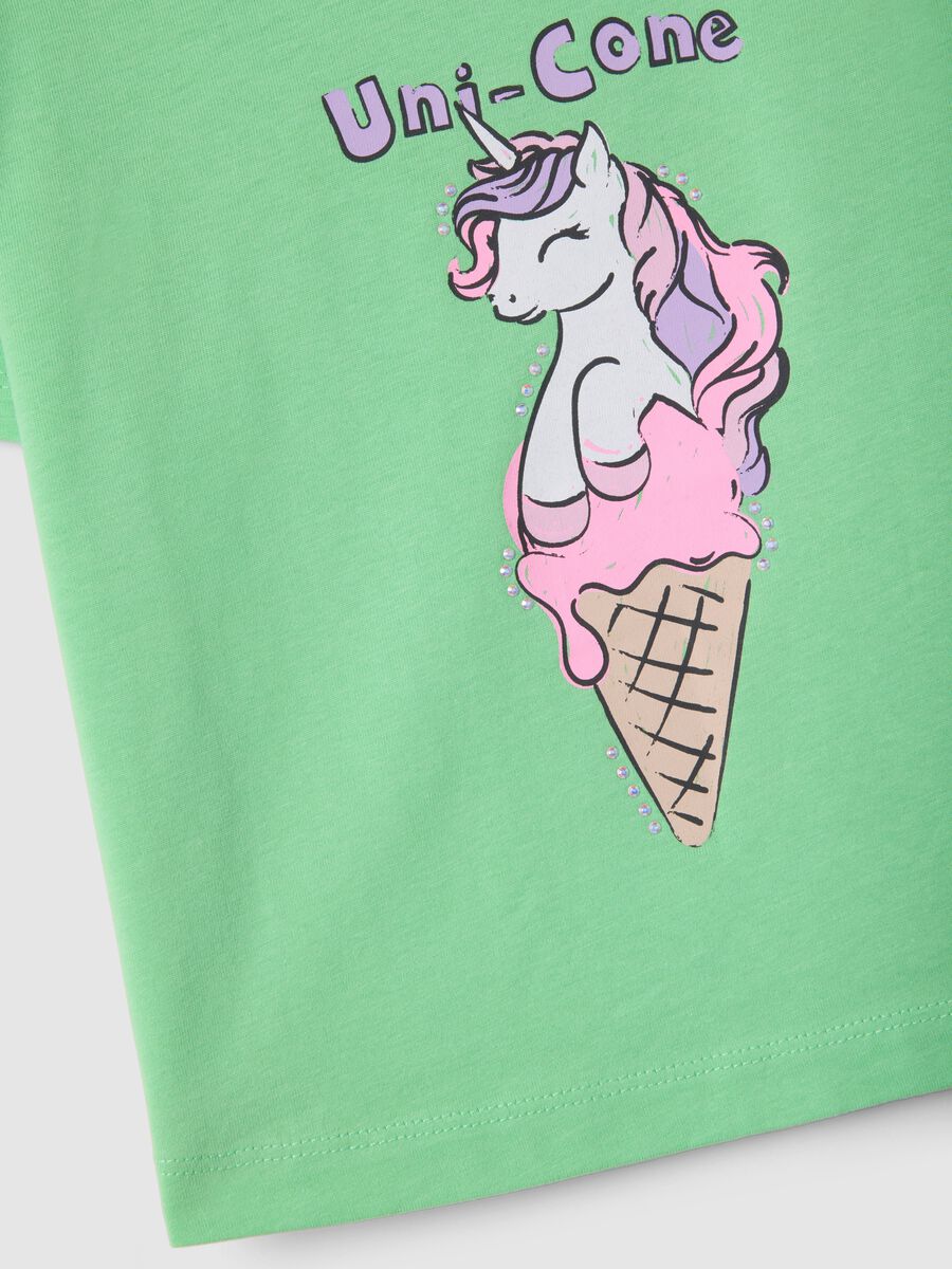 Girls' green pure cotton regular fit t-shirt with ice cream_2