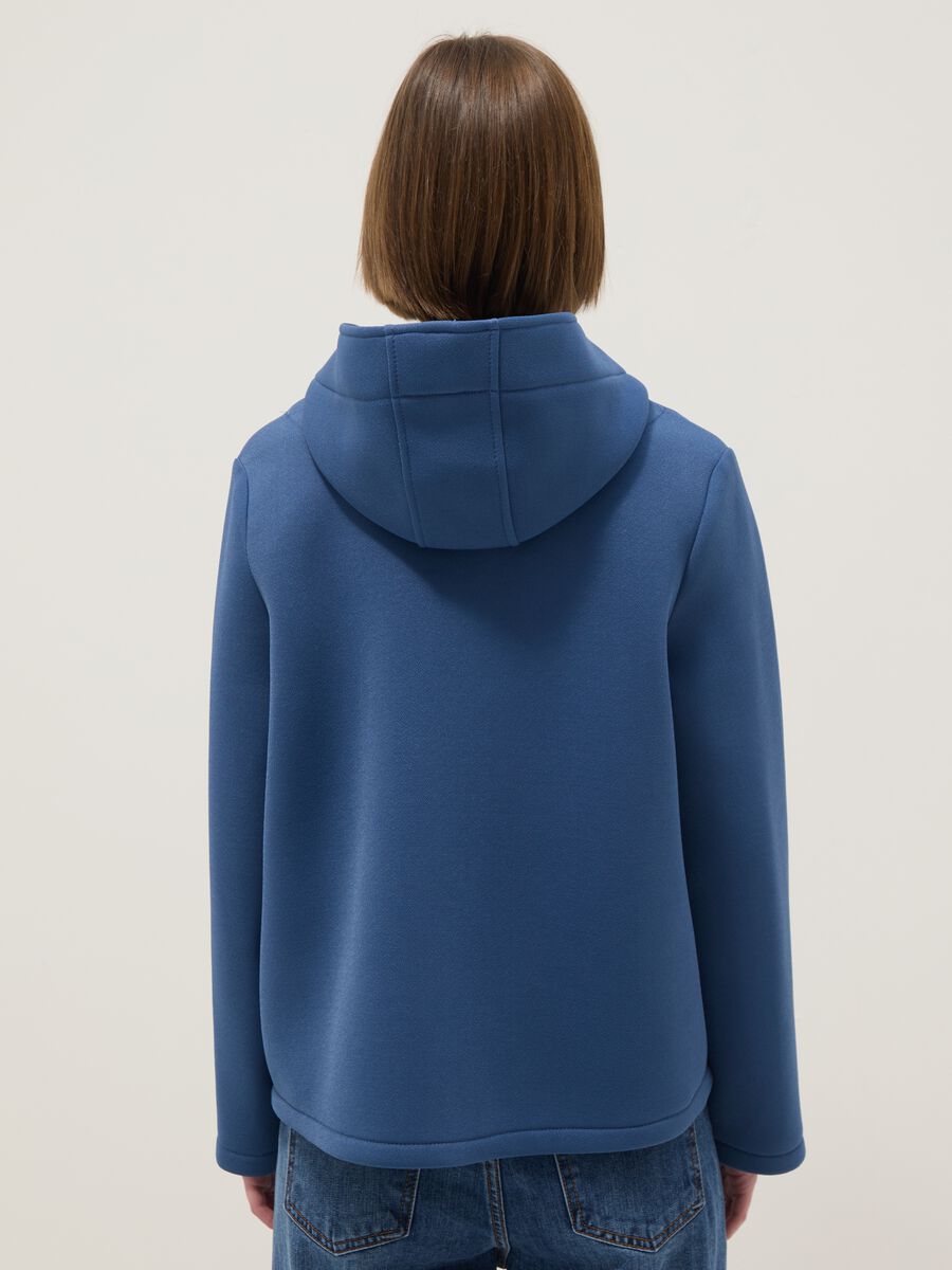 Blue regular fit jacket with hood and buttons_2