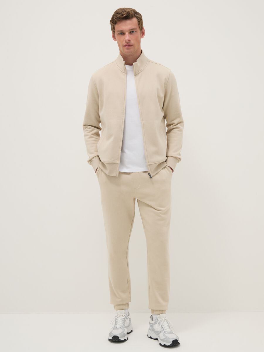 Beige cotton blend jogger trousers regular fit_0