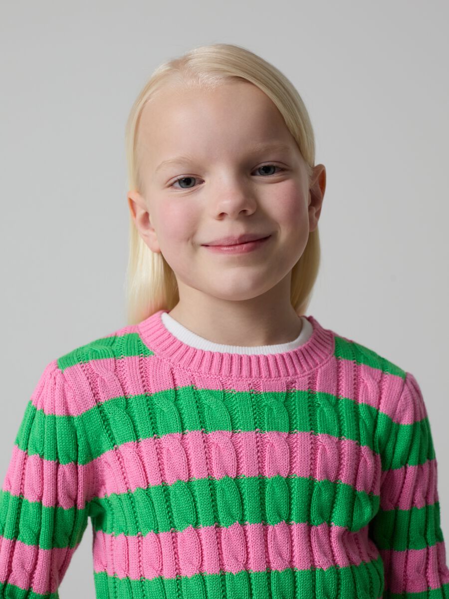 Striped pullover with cable design_1