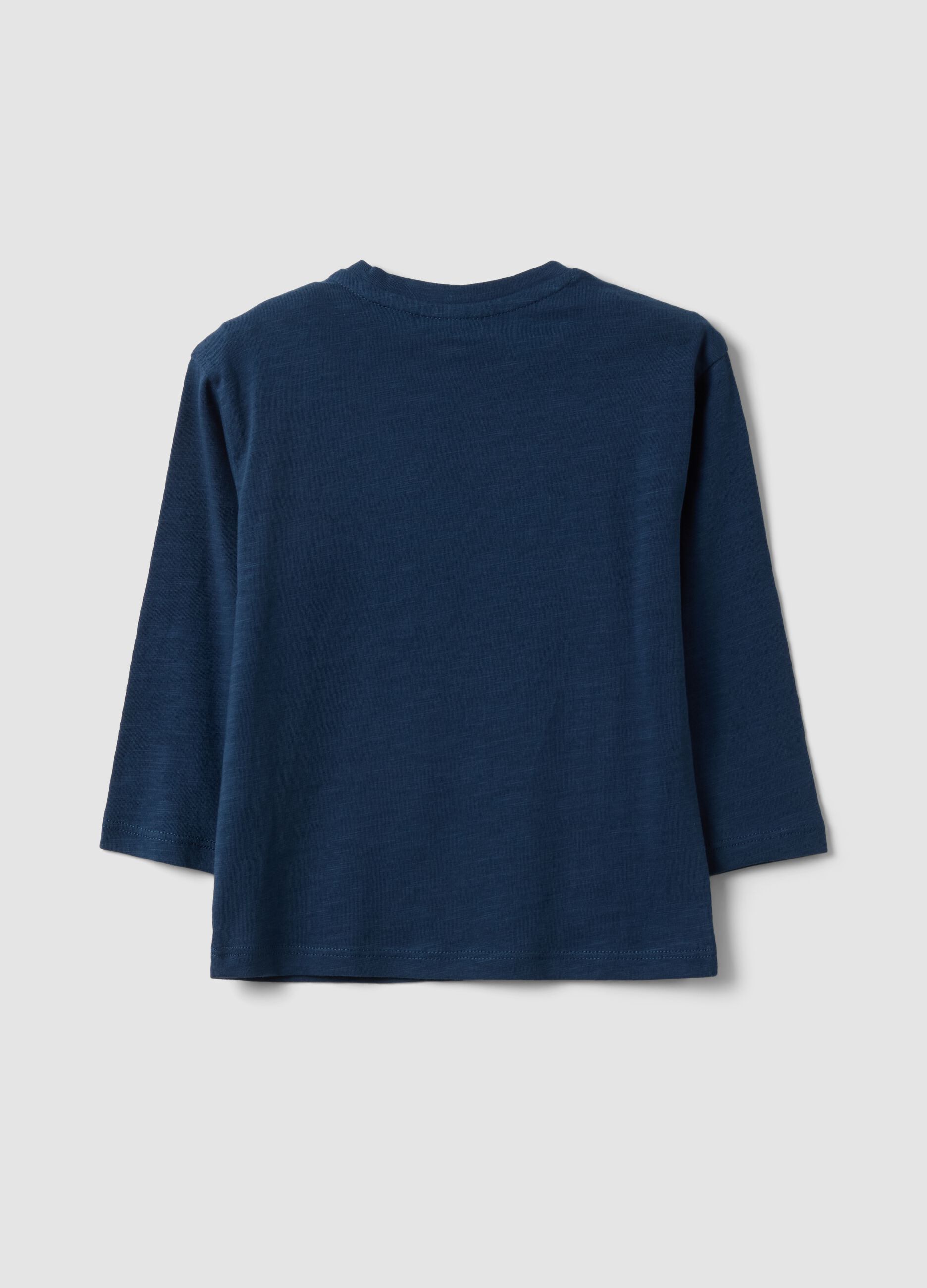 Blue oversized pure organic cotton T-shirt with chest pocket for boys