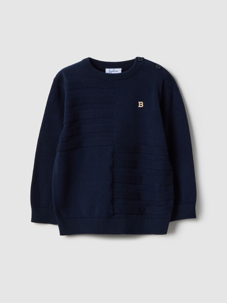 Blue pure cotton regular fit jumper with buttons for baby_0