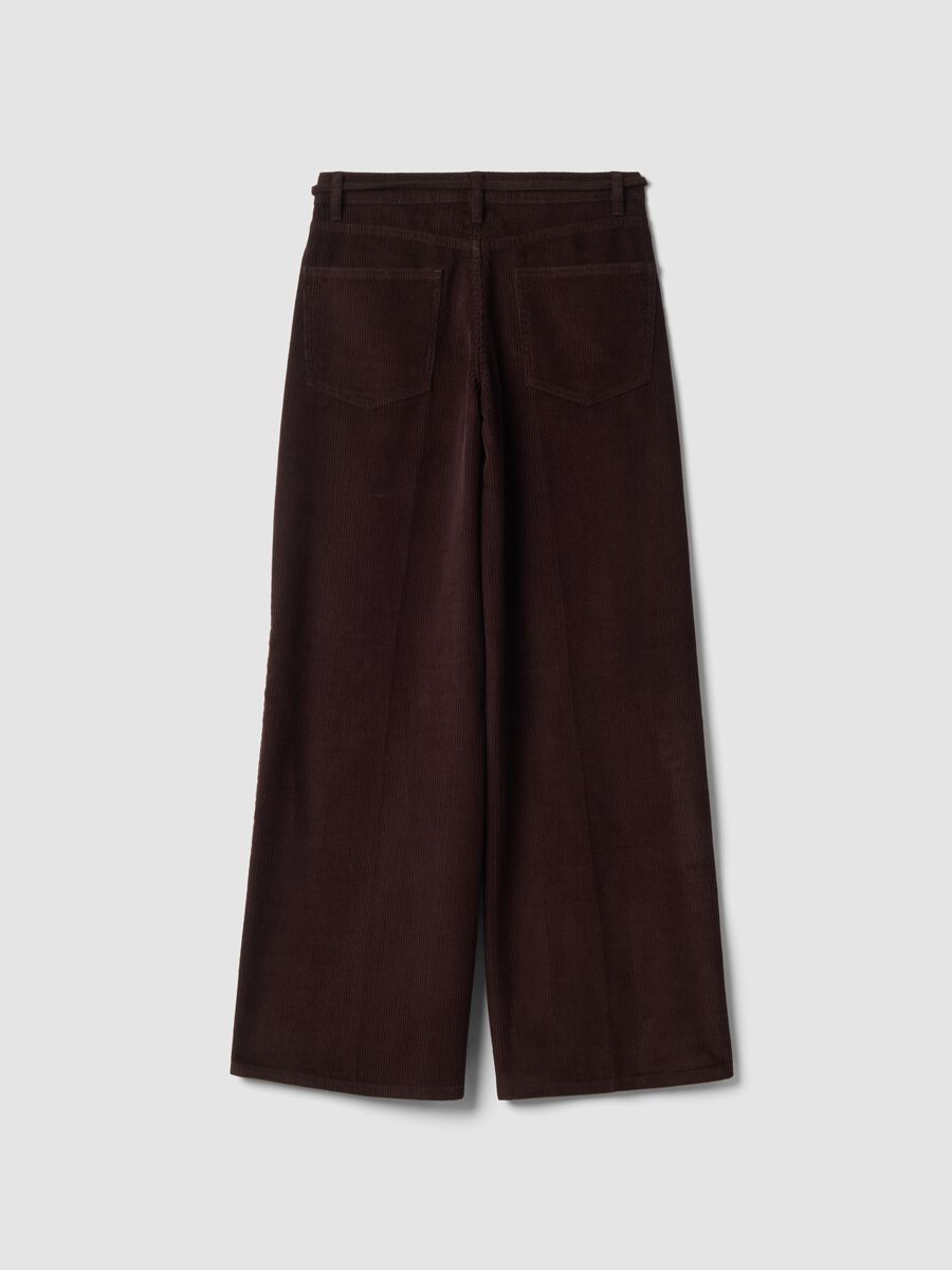 Brown pure cotton corduroy wide-leg trousers_2