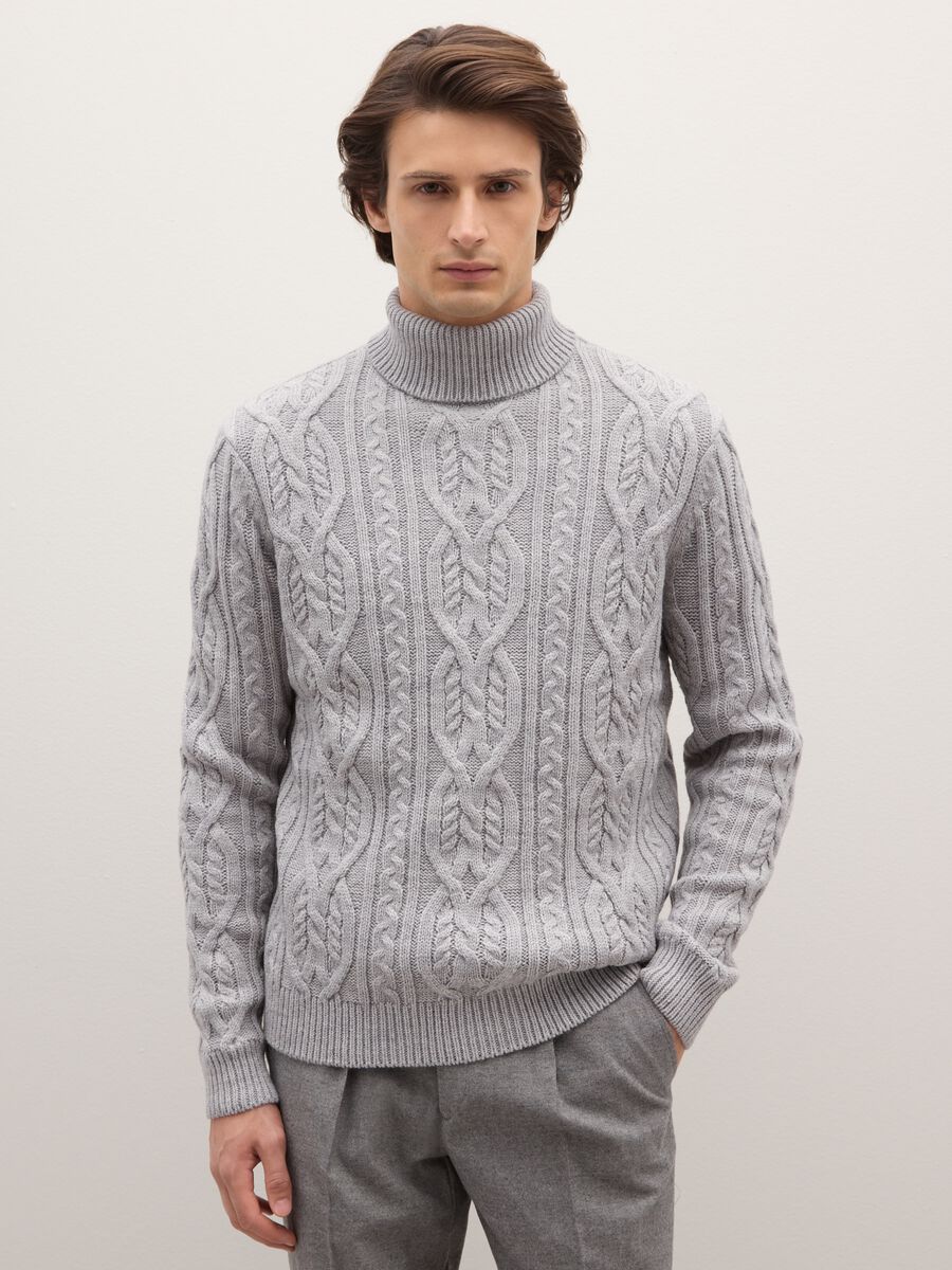 Grey regular fit turtleneck with jacquard pattern_0
