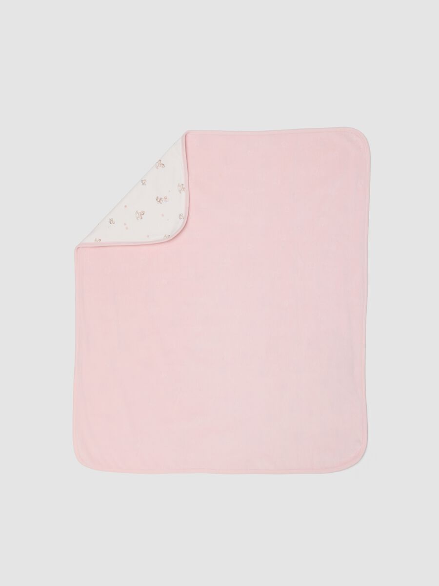 Pink printed organic cotton-blend blanket for baby girl_1