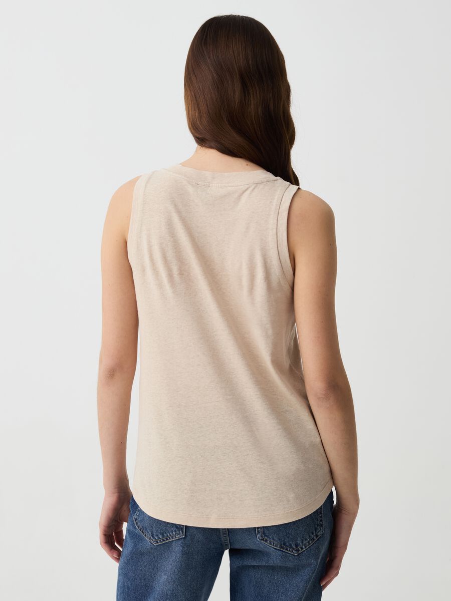 Camiseta de tirantes de lino y algodón con cuello redondo_2