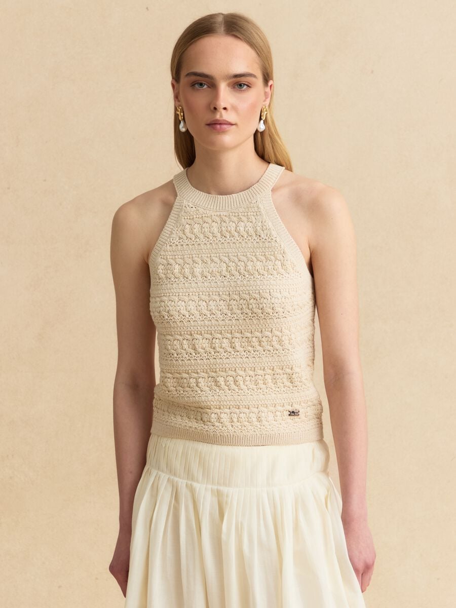 Beige cotton-blend knitted top_2