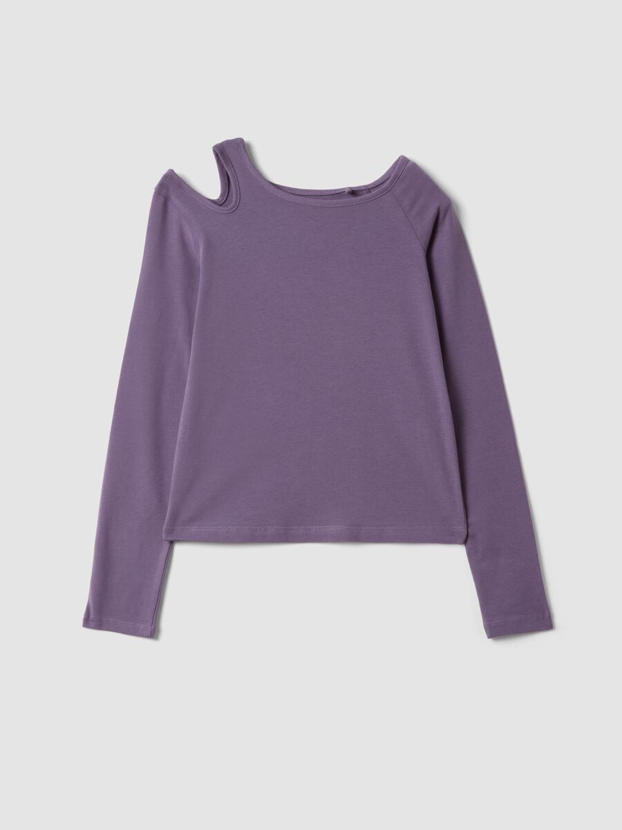 Purple stretch organic cotton cut-out T-shirt for girls_3