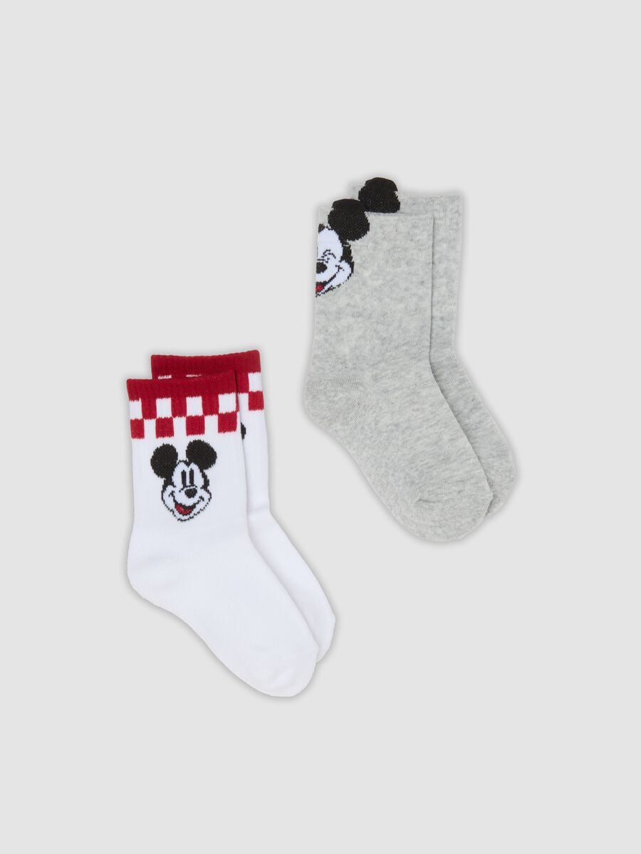 2-pack of grey and white short socks in stretch organic cotton with Mickey print_0