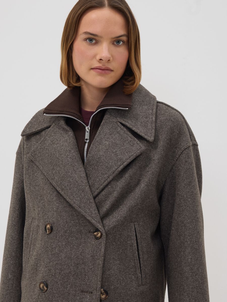 Giacca grigia doppiopetto regular fit con zip e bottoni_0