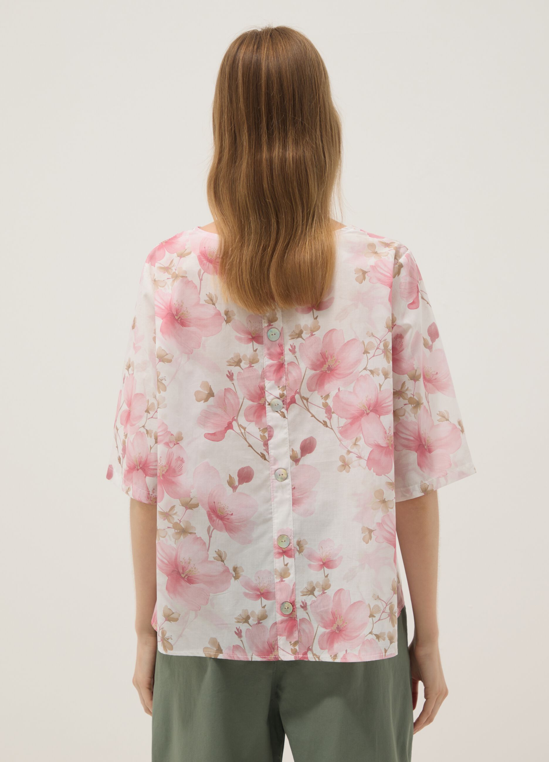 Pink pure cotton top with floral print