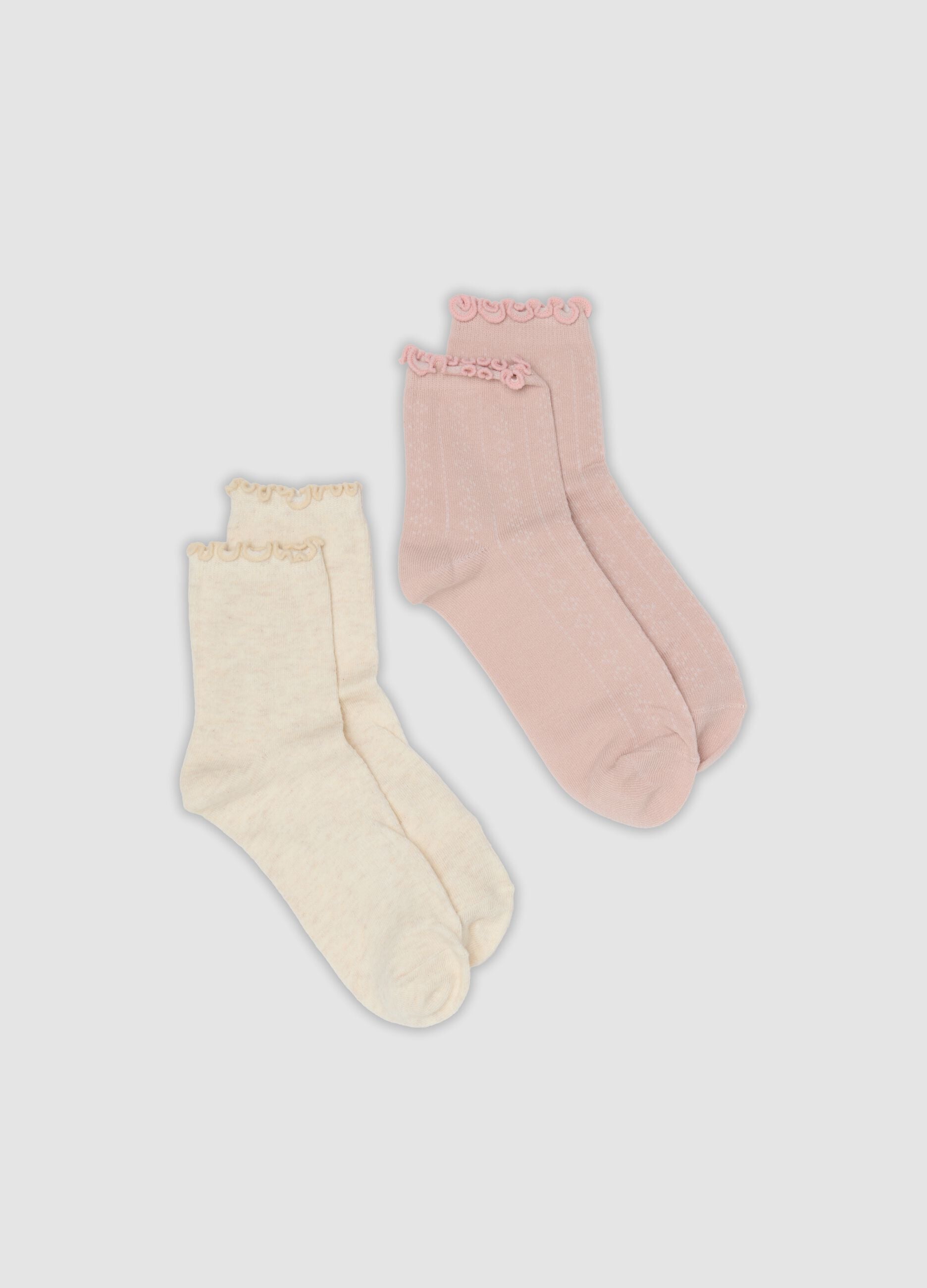 2er-Pack Socken in Rosa und Beige aus Bio-Baumwollmix mit Wellenkante