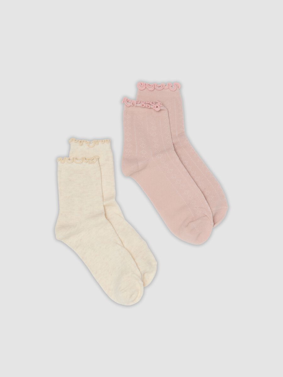 2er-Pack Socken in Rosa und Beige aus Bio-Baumwollmix mit Wellenkante_0