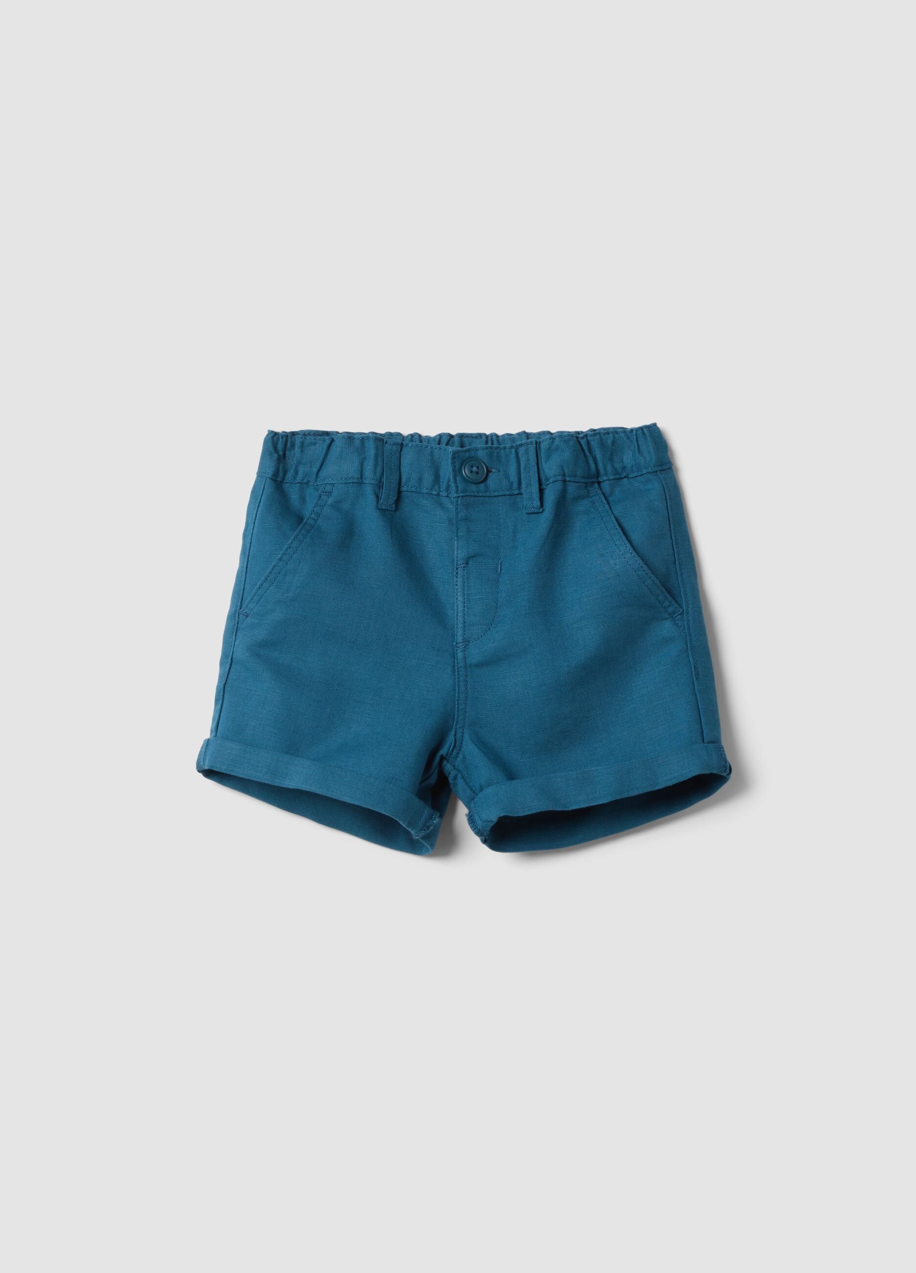 Blue linen and cotton blend shorts